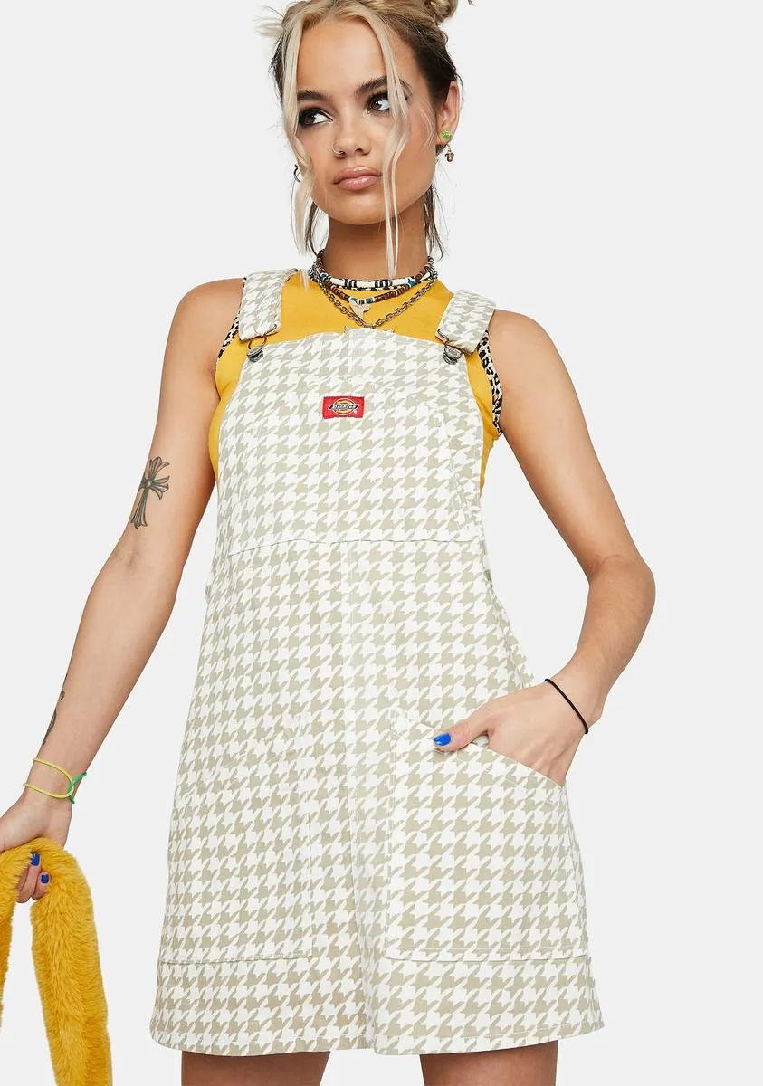 Brushed Twill Houndstooth Overall Jumper Dress