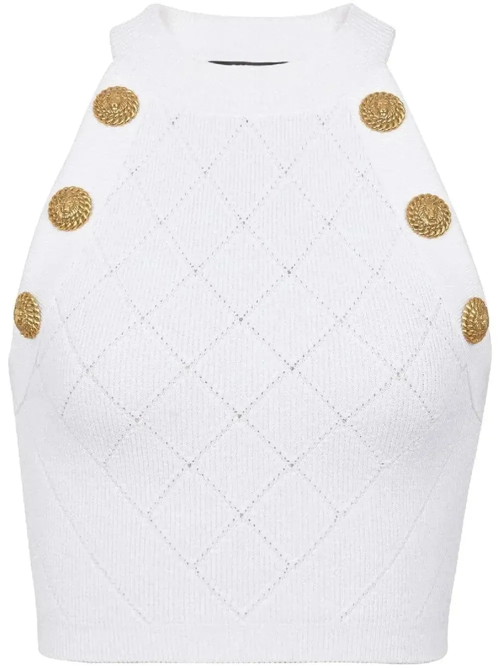 Button Knit Tank Top, White