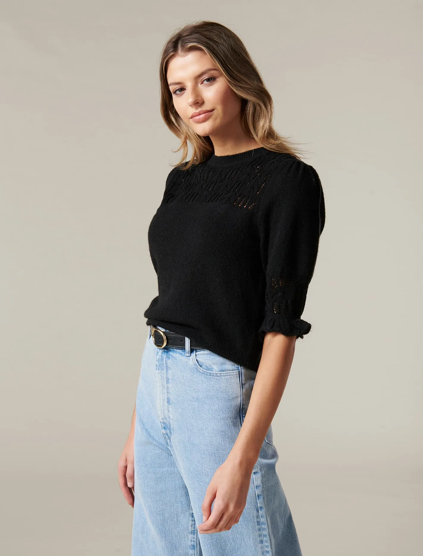 Casey Pointelle Yoke Knit Top