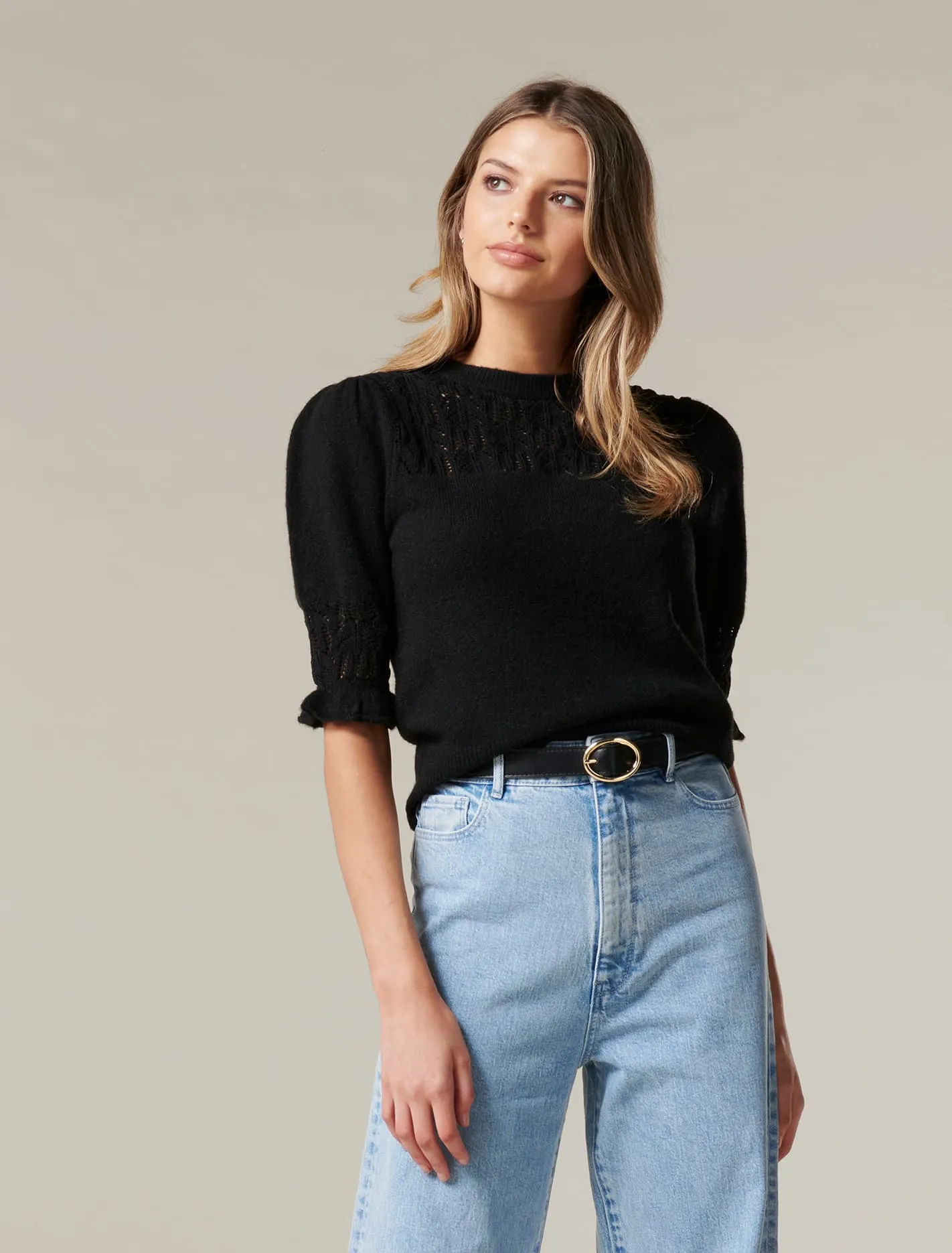 Casey Pointelle Yoke Knit Top