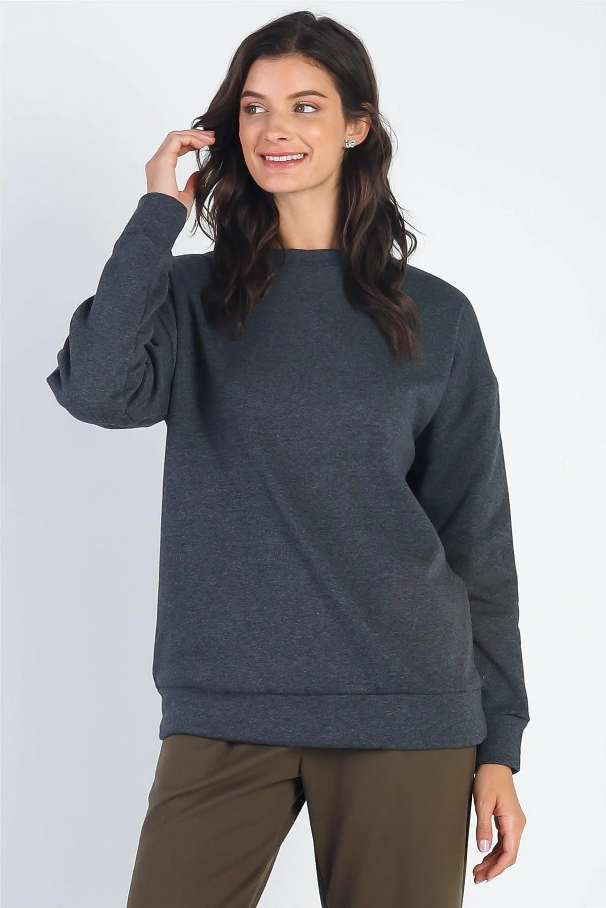 Charcoal Basic Long Sleeve Sweatshirt