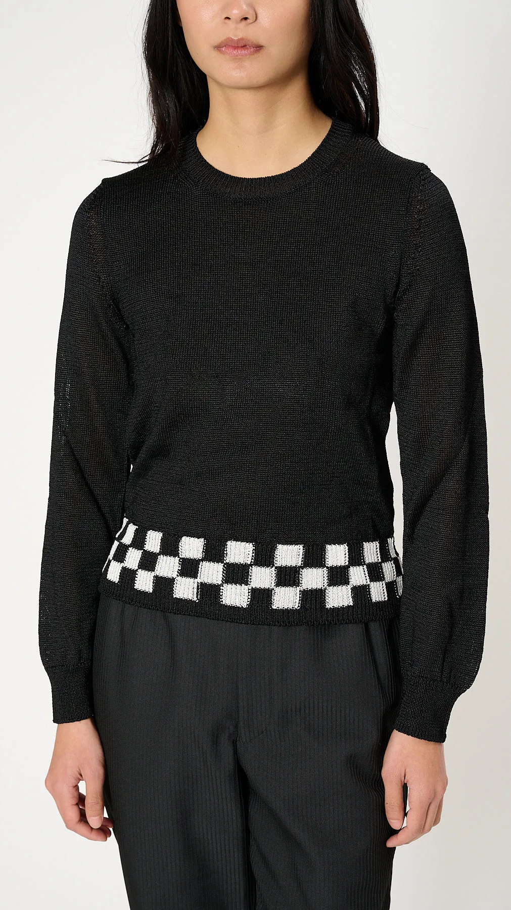 Check Hem Sweater in Black