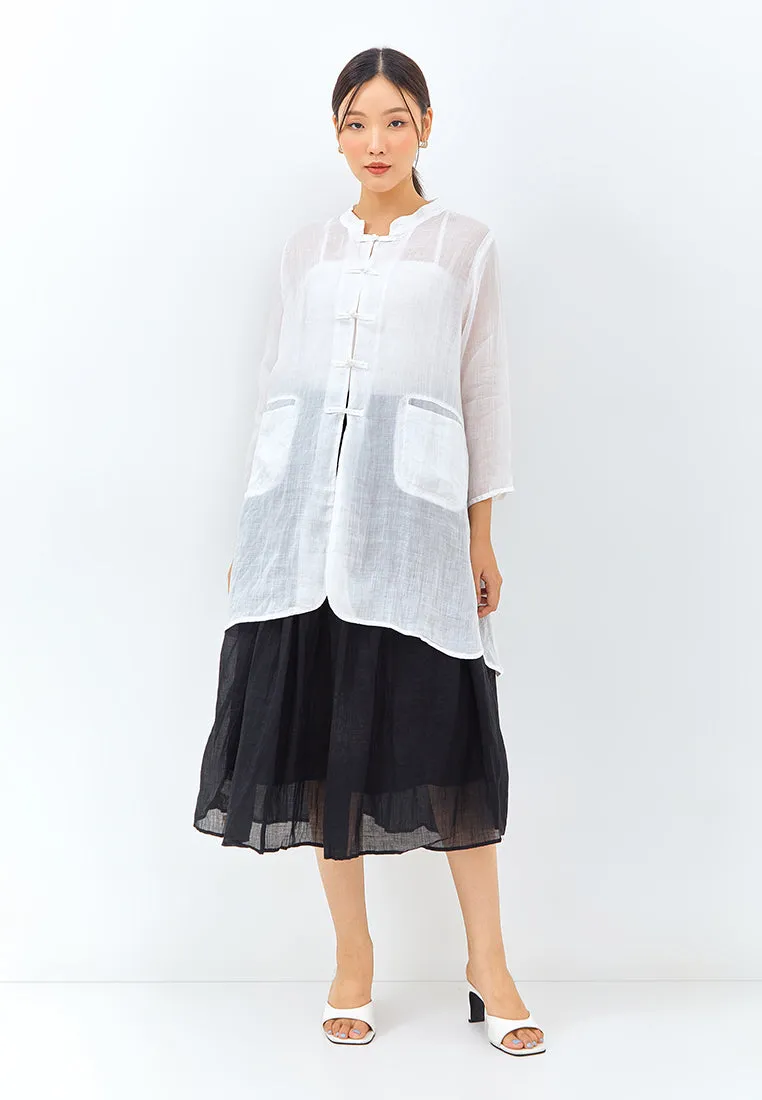 Chinese Button Long Top in White