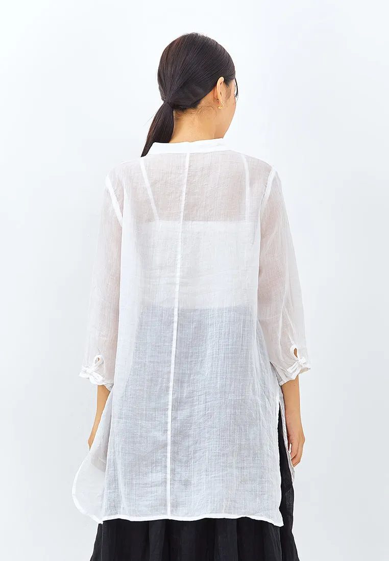 Chinese Button Long Top in White