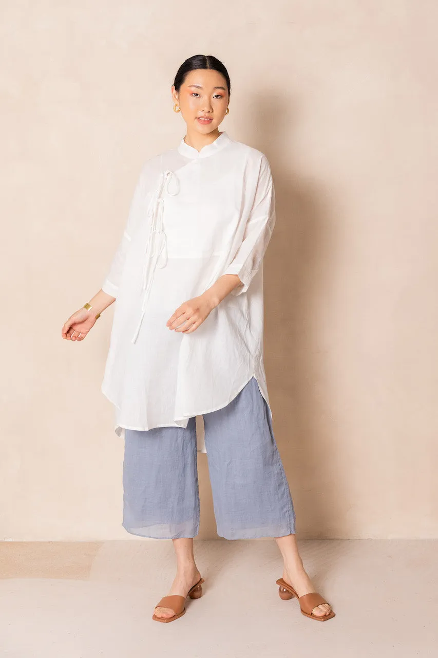 Chinese Collar Long Top (White)