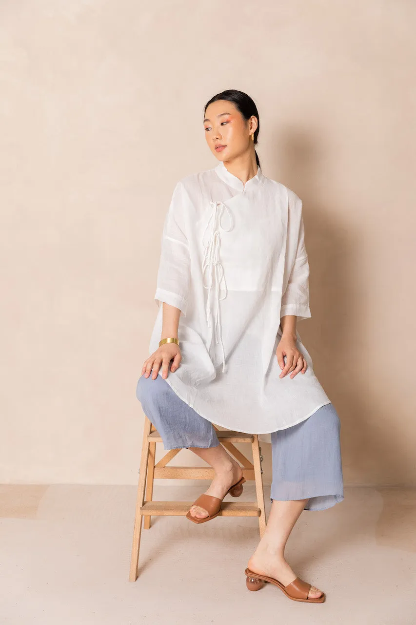 Chinese Collar Long Top (White)