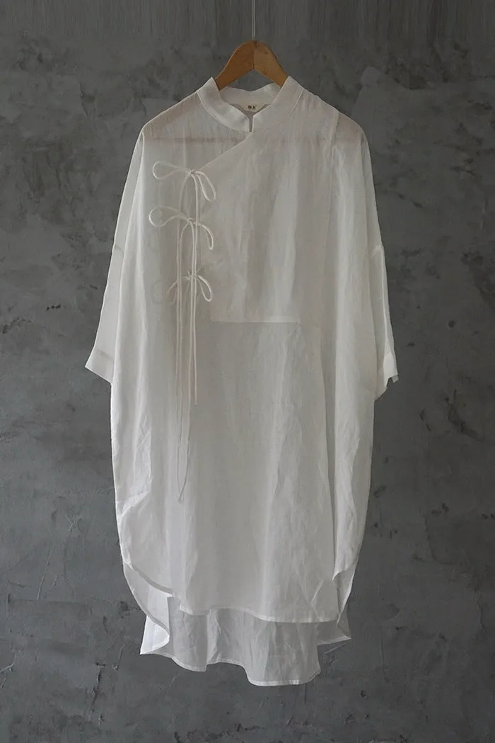 Chinese Collar Long Top (White)