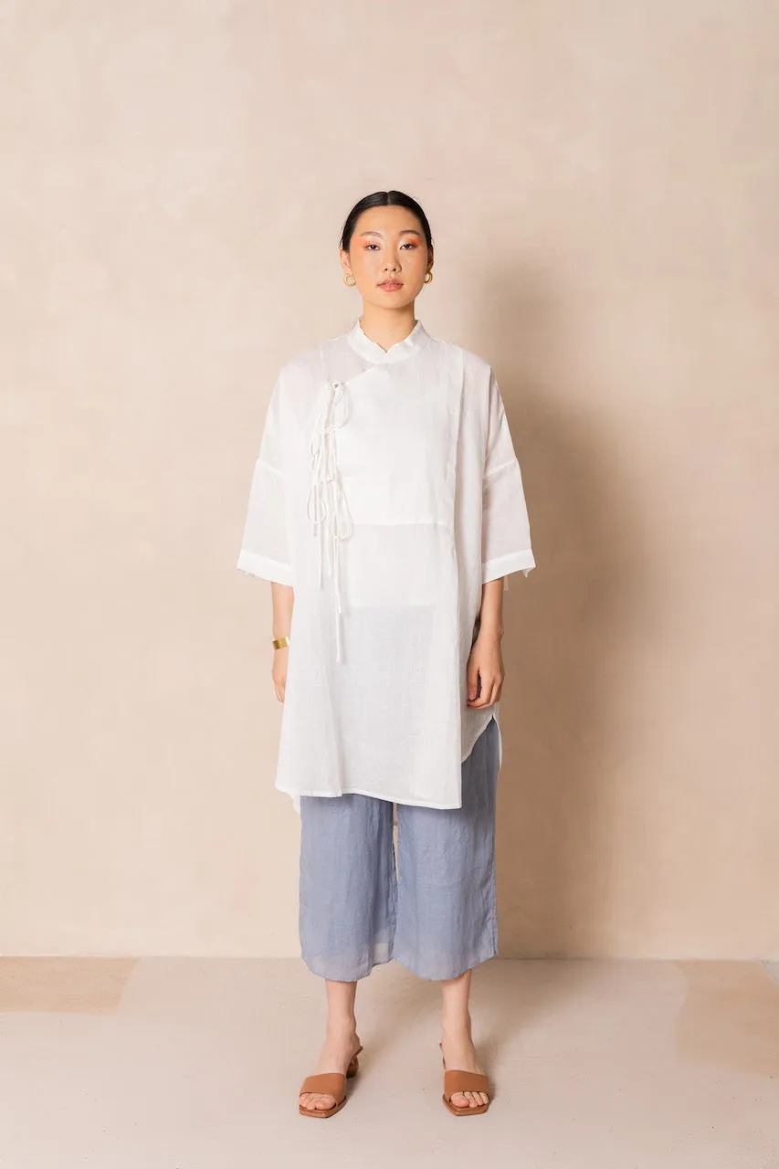 Chinese Collar Long Top (White)