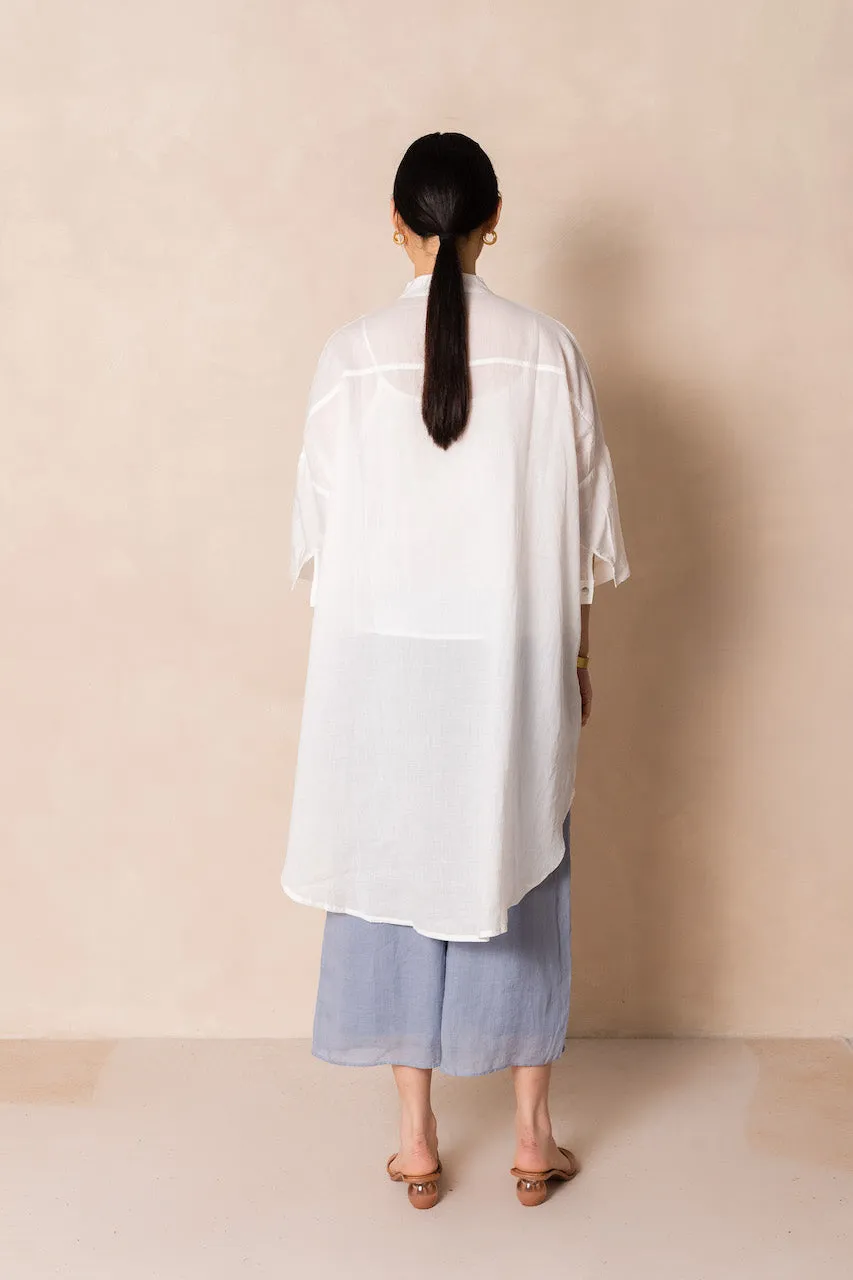 Chinese Collar Long Top (White)