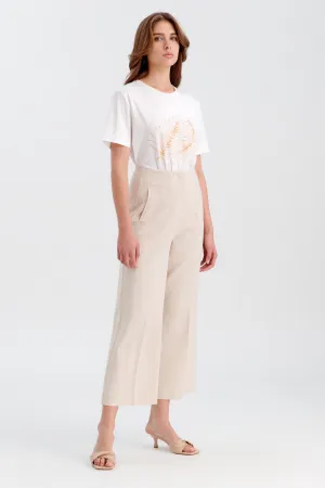 Choice Solid Pleated Culottes Light Beige