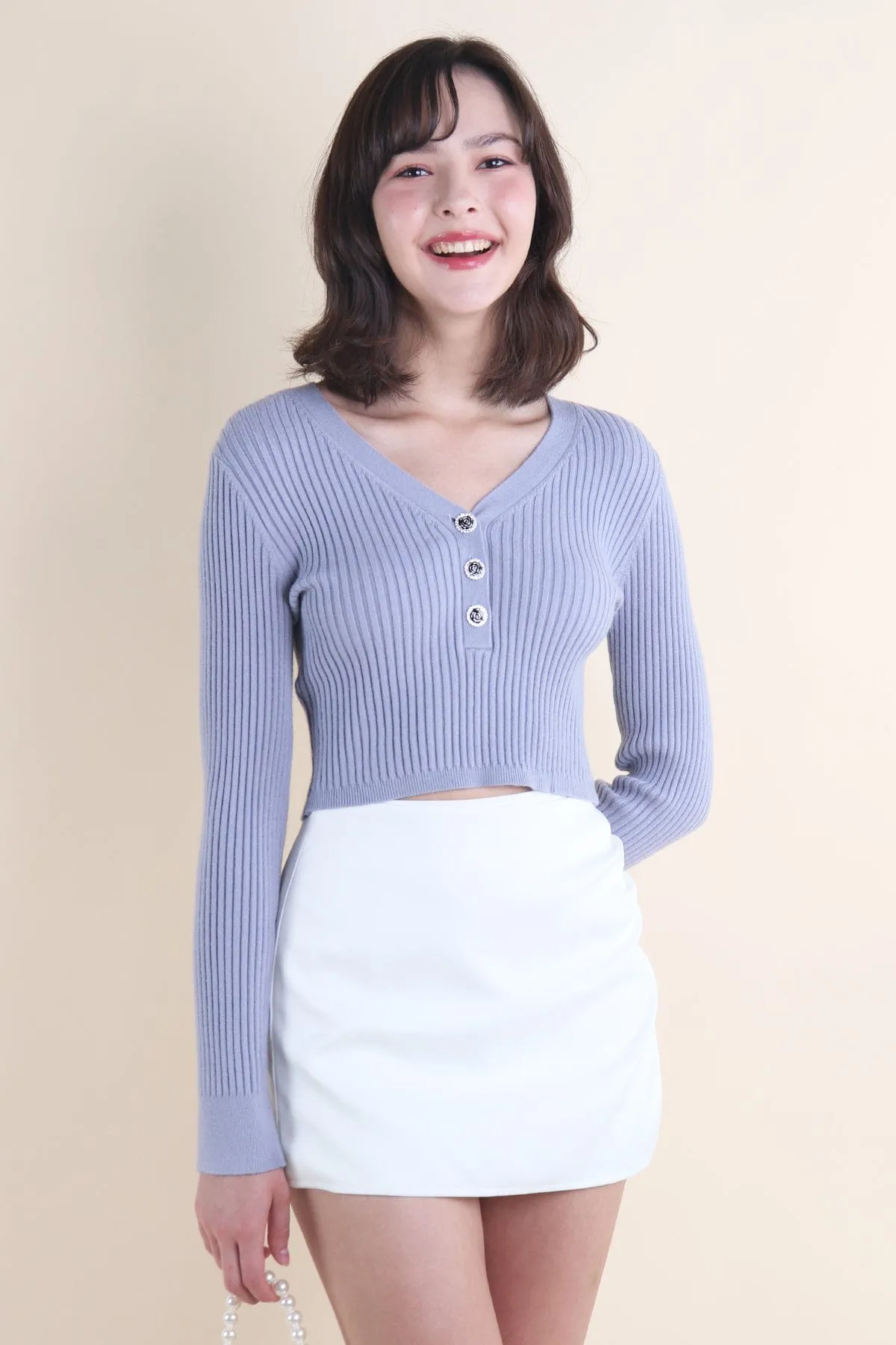 COCO RIBBED KNIT TOP IN BLUE