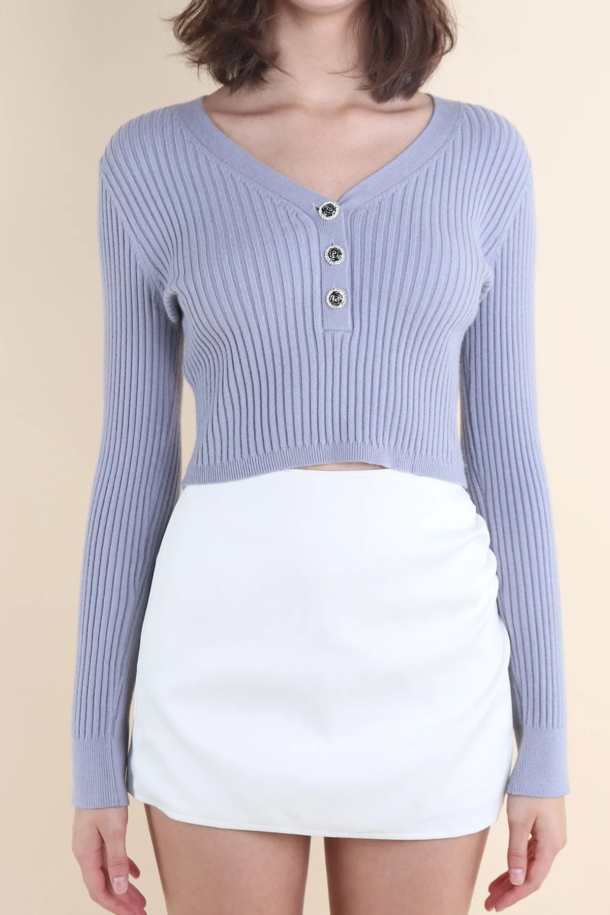 COCO RIBBED KNIT TOP IN BLUE