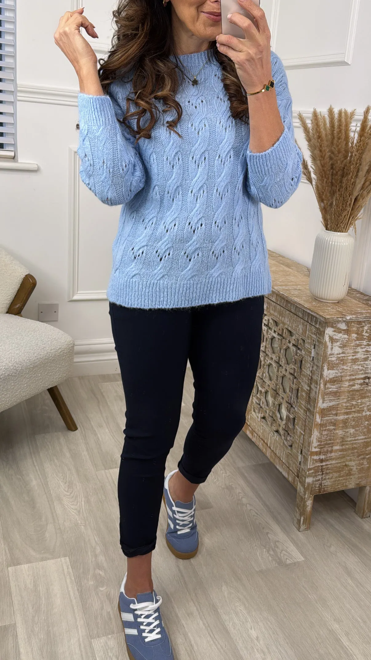 Conny Blue Braided Knit Pullover