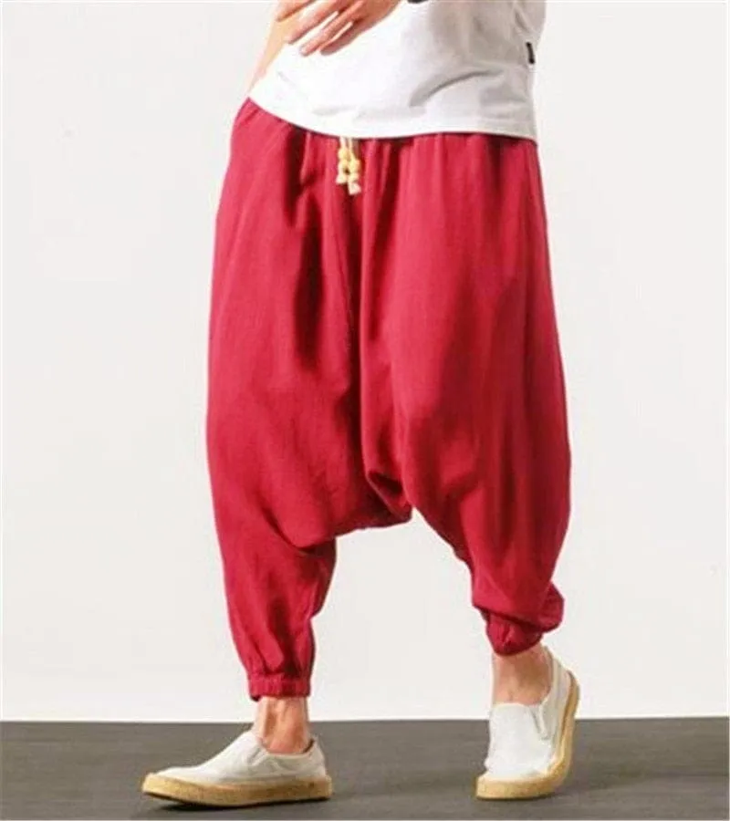 Cotton and Linen Drop Crotch Harem Pants