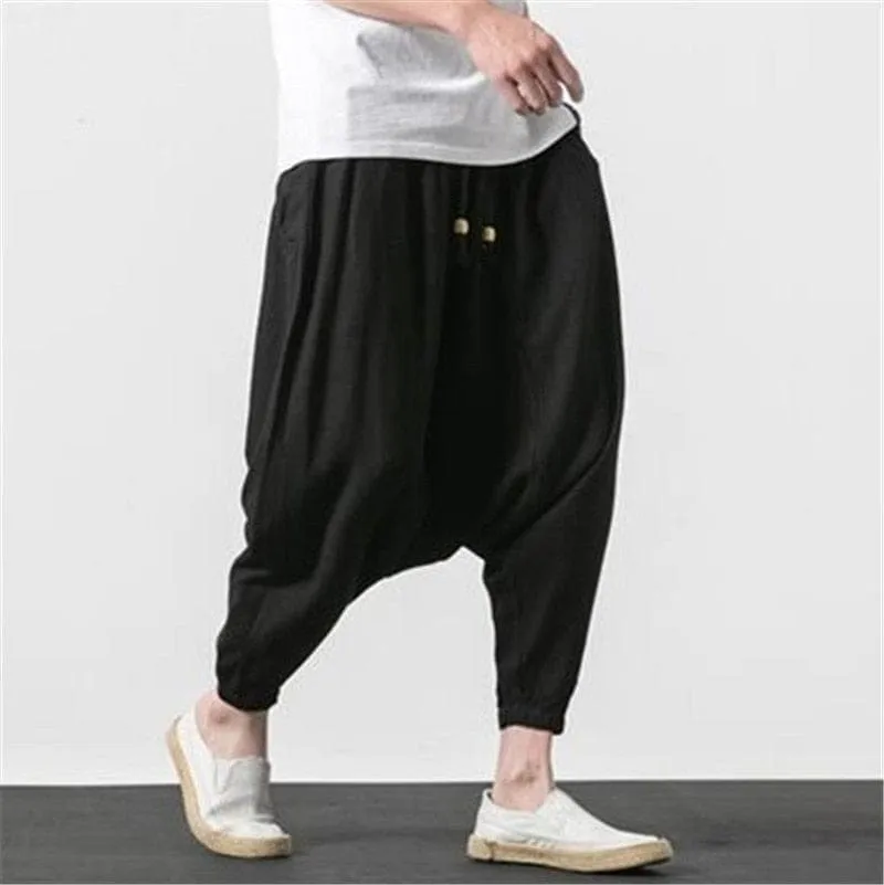 Cotton and Linen Drop Crotch Harem Pants