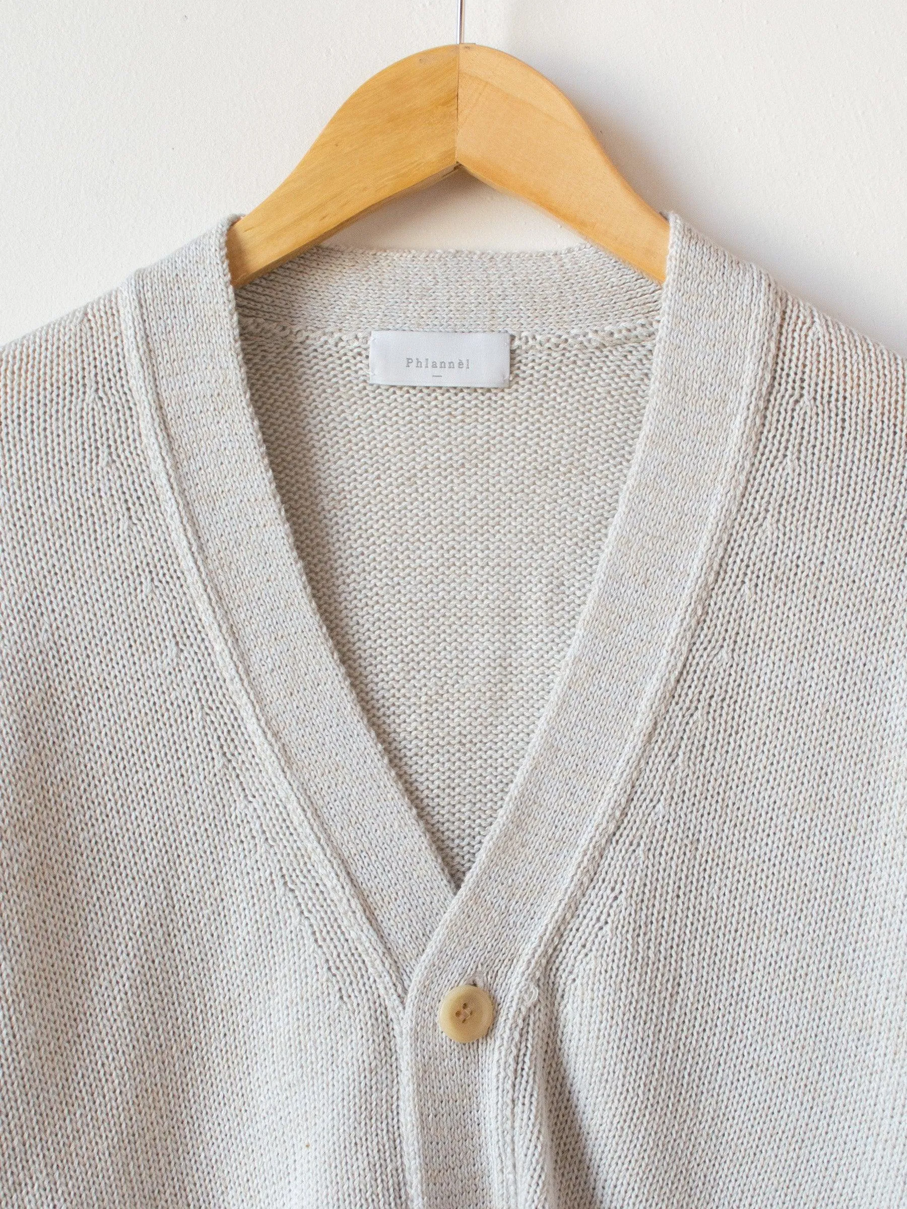 Cotton Linen Guernsey Cardigan - Light Gray Mix