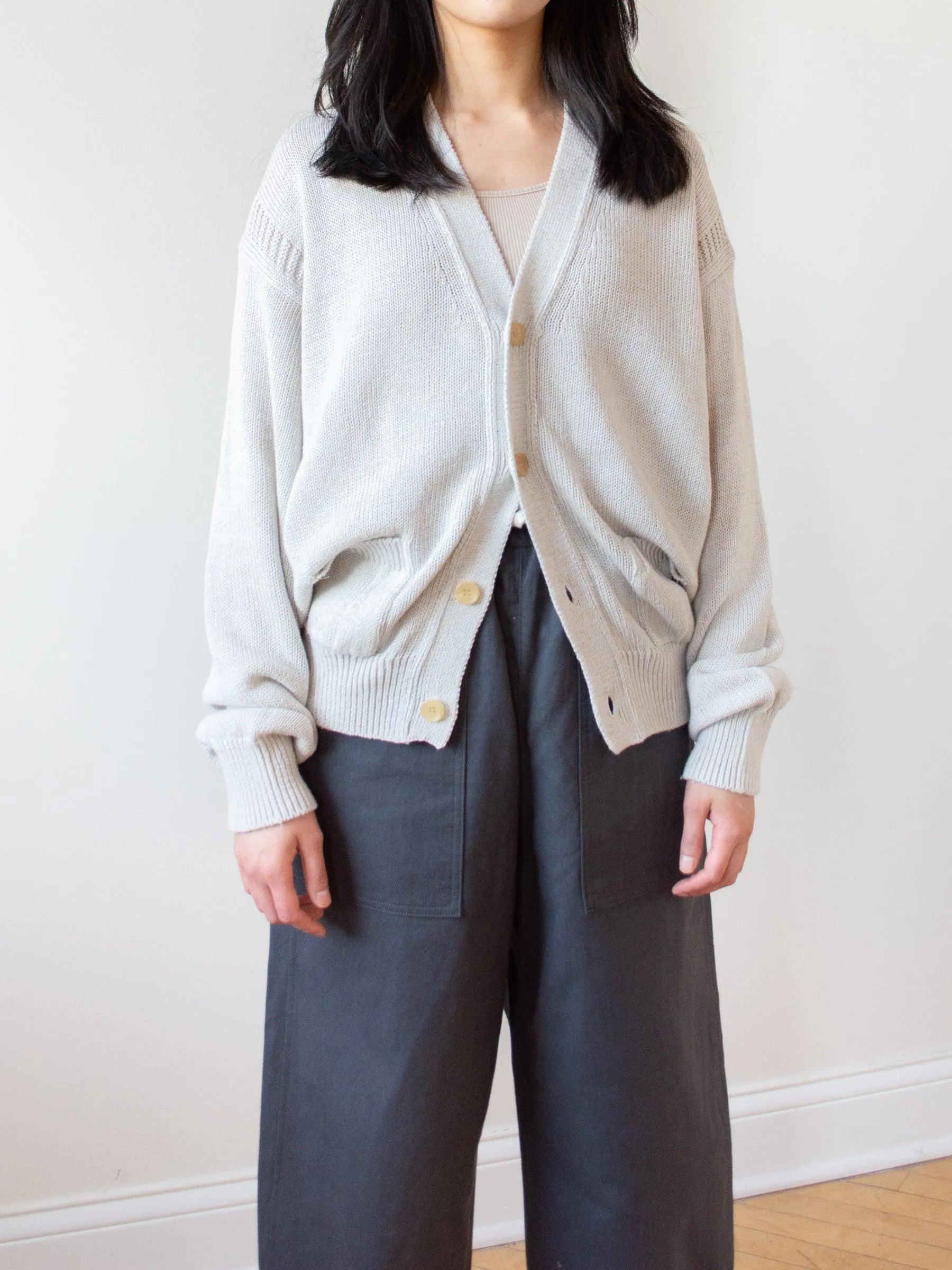 Cotton Linen Guernsey Cardigan - Light Gray Mix