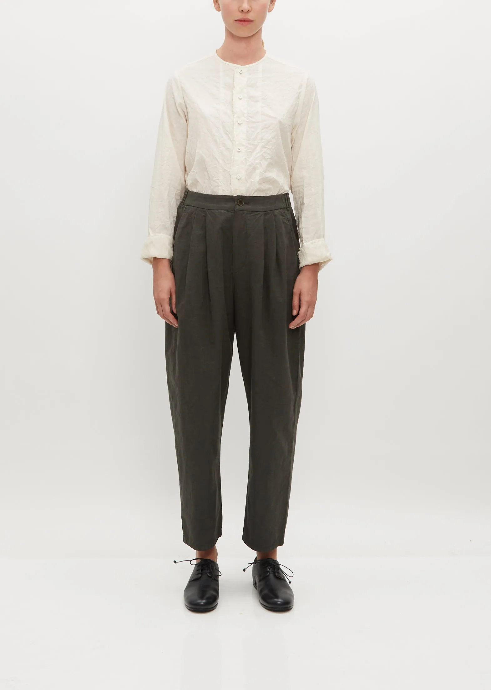 Cotton Ramie Tapered Pants — Khaki