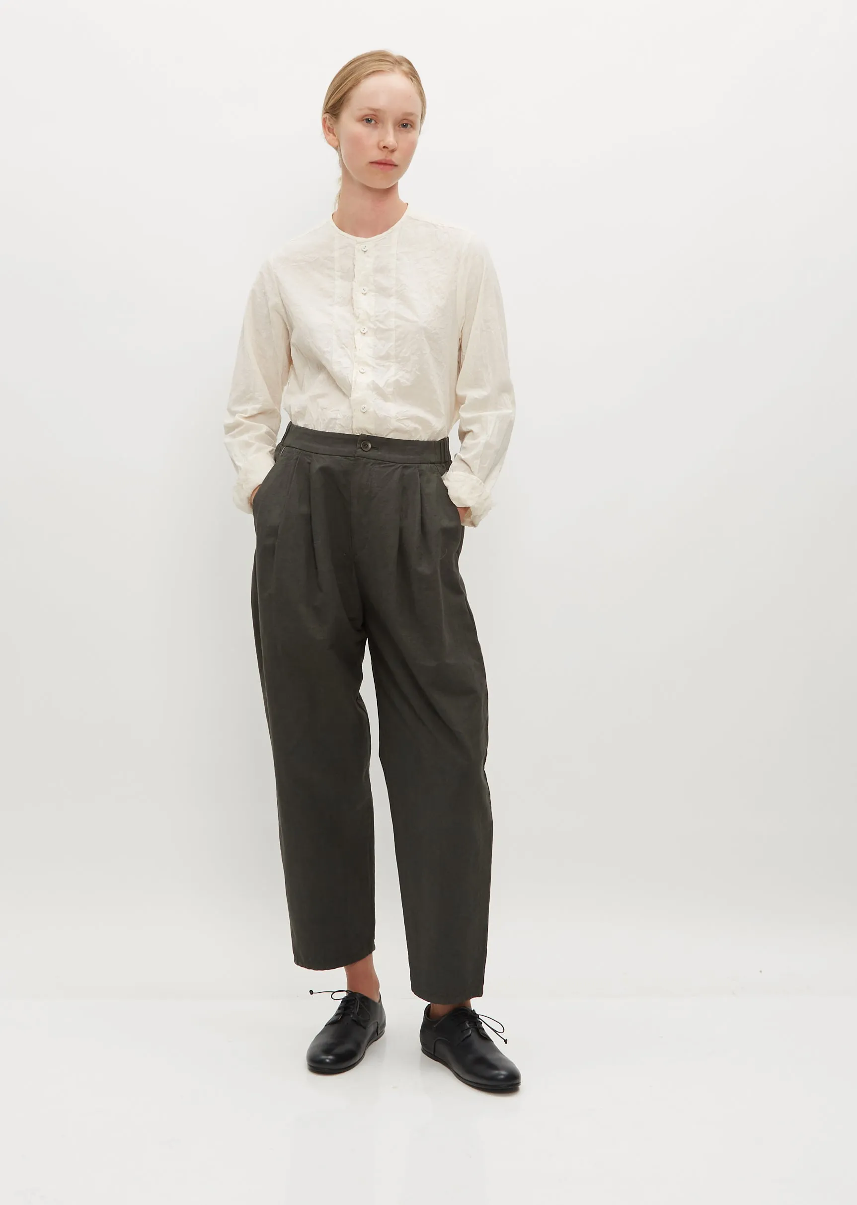 Cotton Ramie Tapered Pants — Khaki