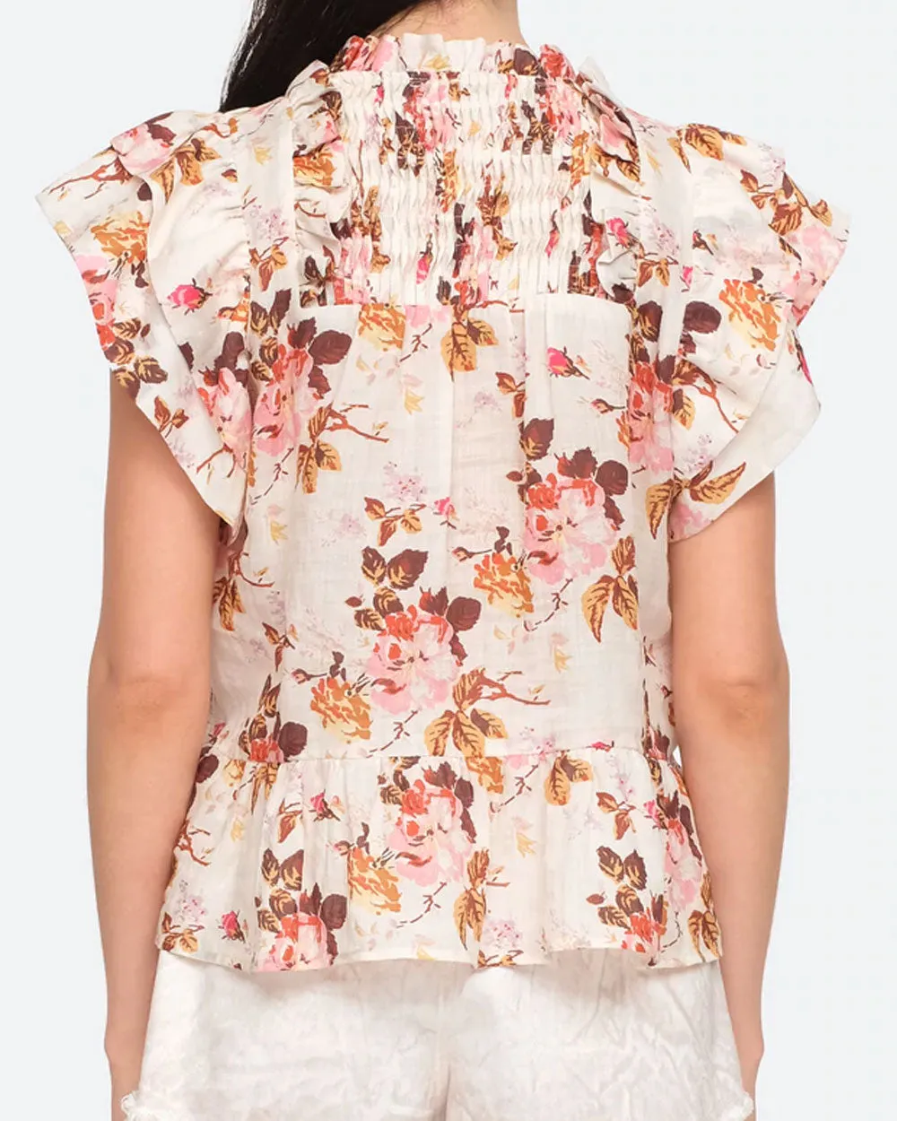 Cream Floral Flutter Sleeve Esme Top