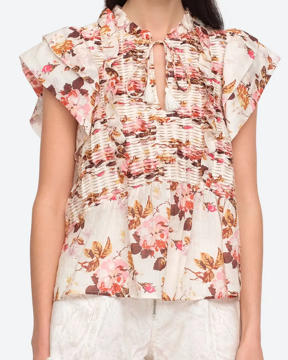 Cream Floral Flutter Sleeve Esme Top