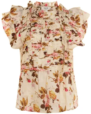 Cream Floral Flutter Sleeve Esme Top