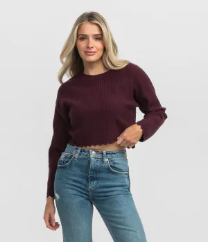 Crop Knit Basic Top - Bordeaux