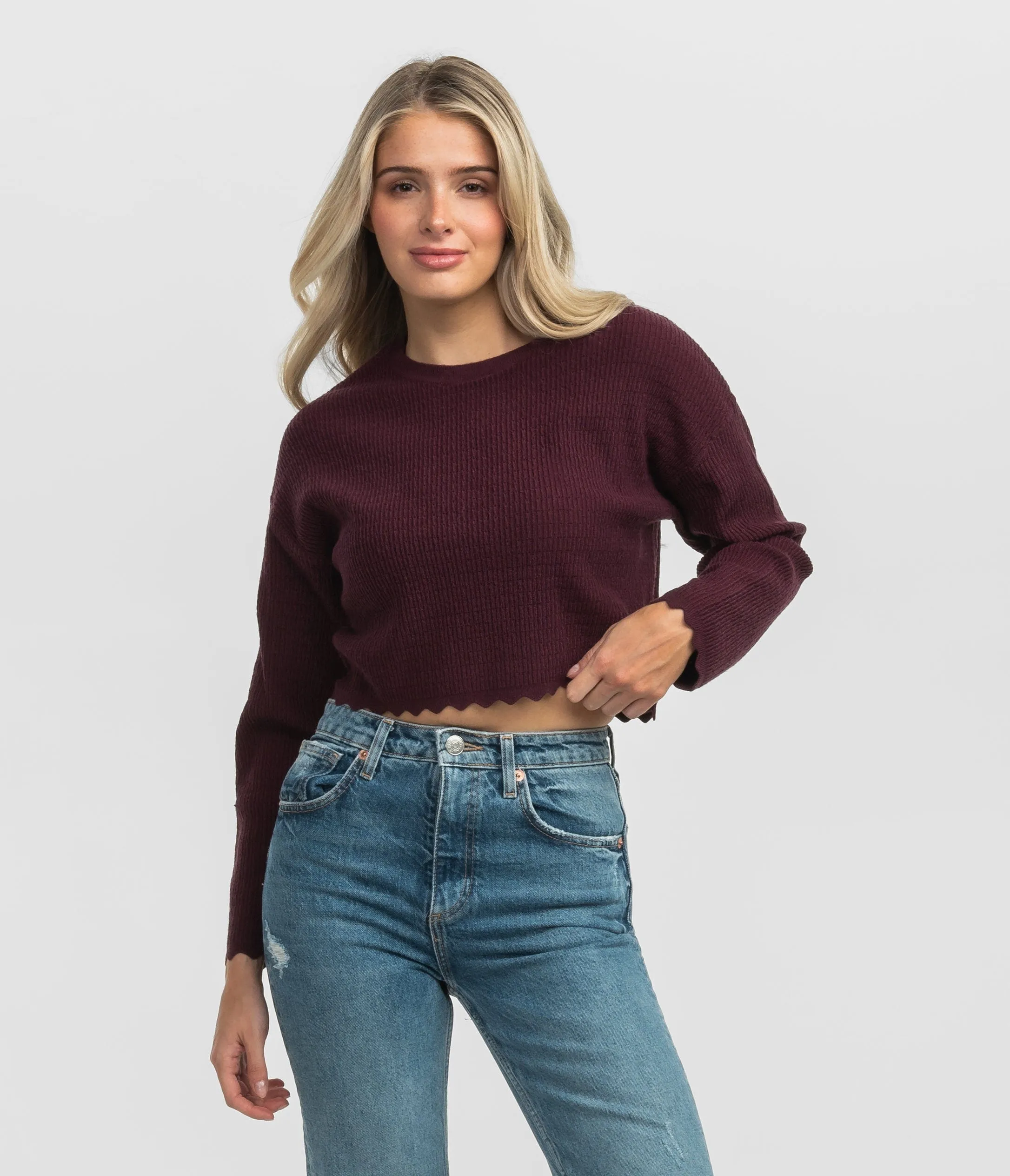 Crop Knit Basic Top - Bordeaux