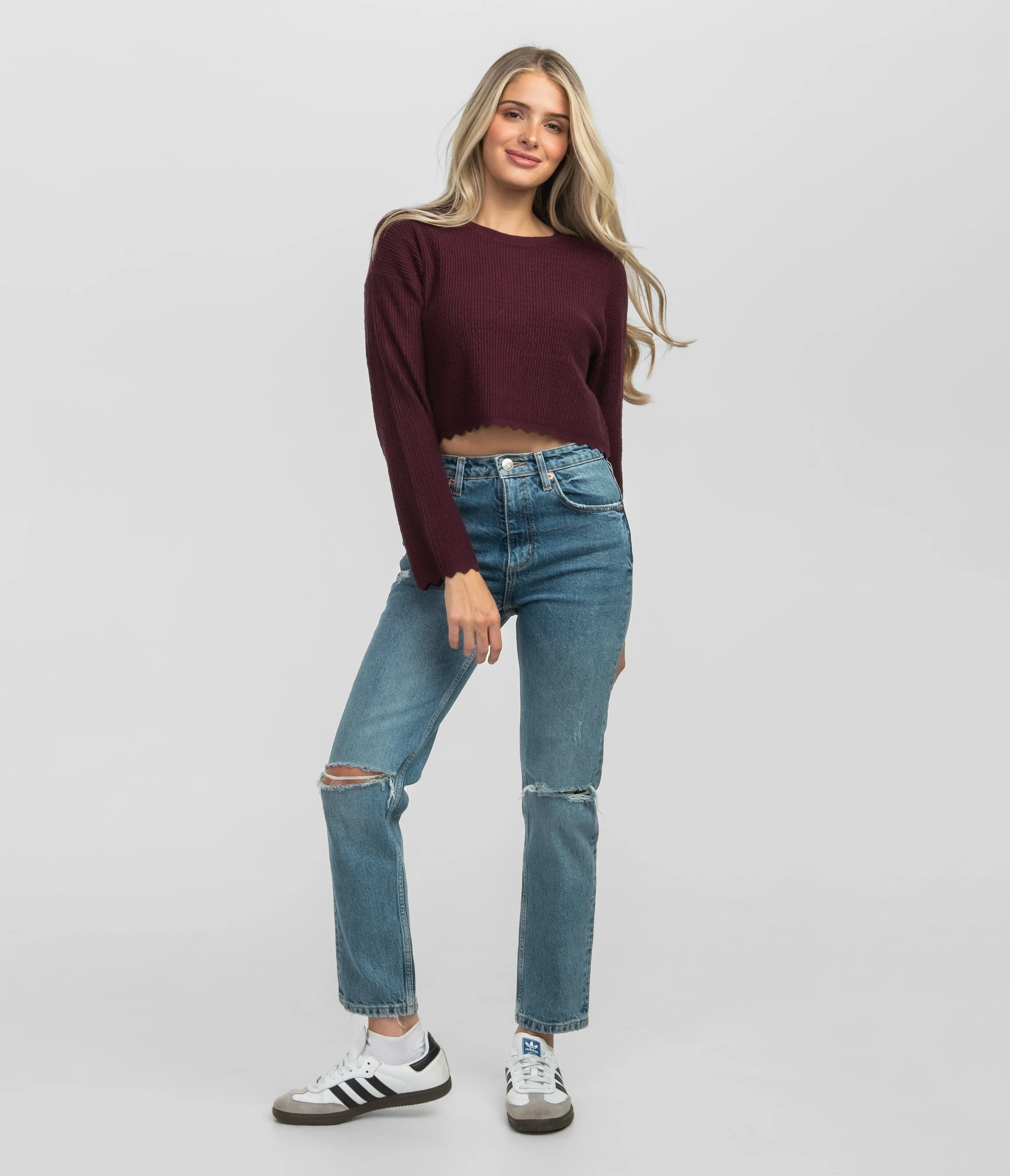 Crop Knit Basic Top - Bordeaux