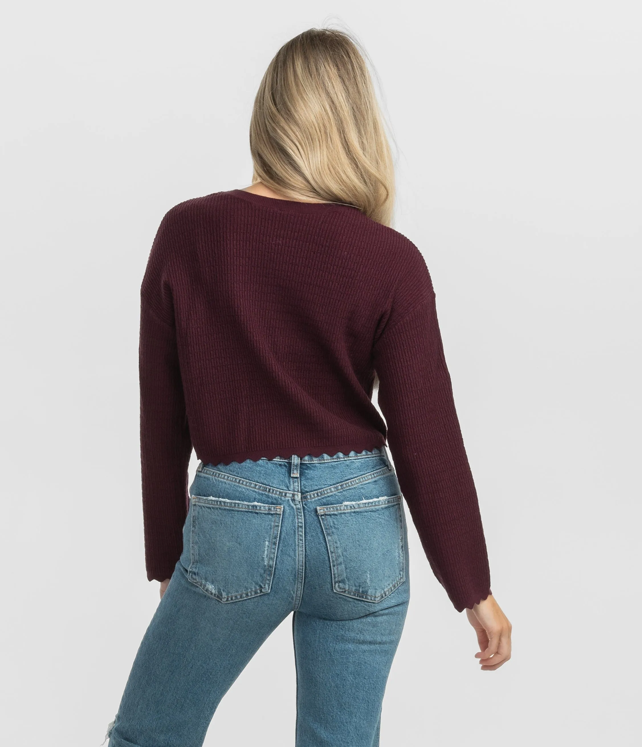 Crop Knit Basic Top - Bordeaux