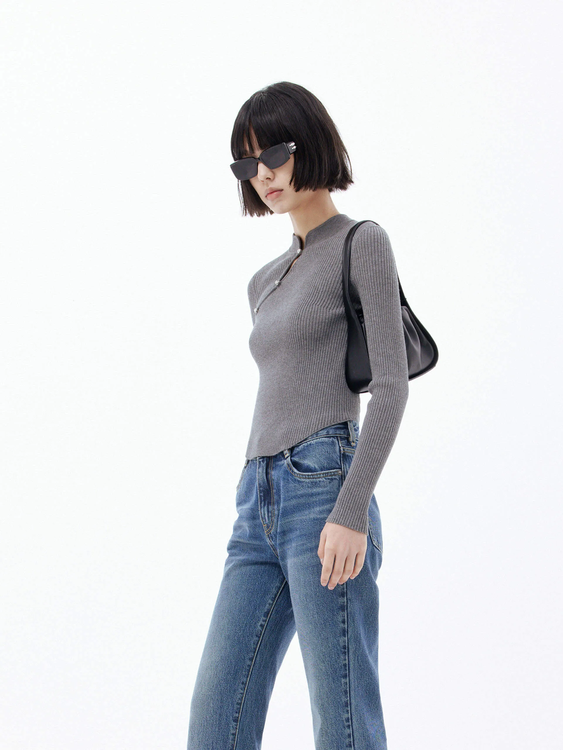 Cropped Ribbed Knit Top