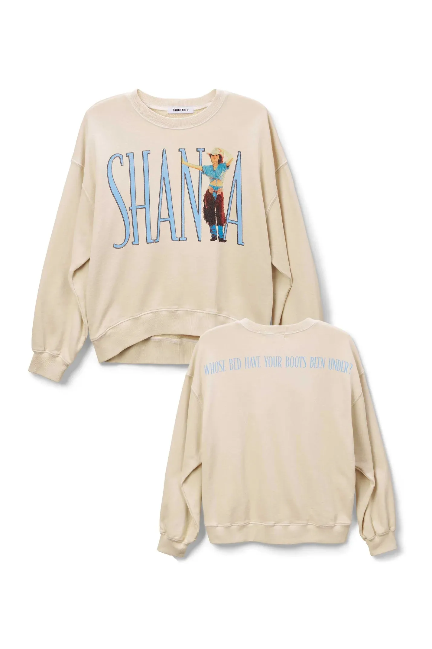 DAYDREAMER: Shania Twain Boots Been Under Oversized Crew