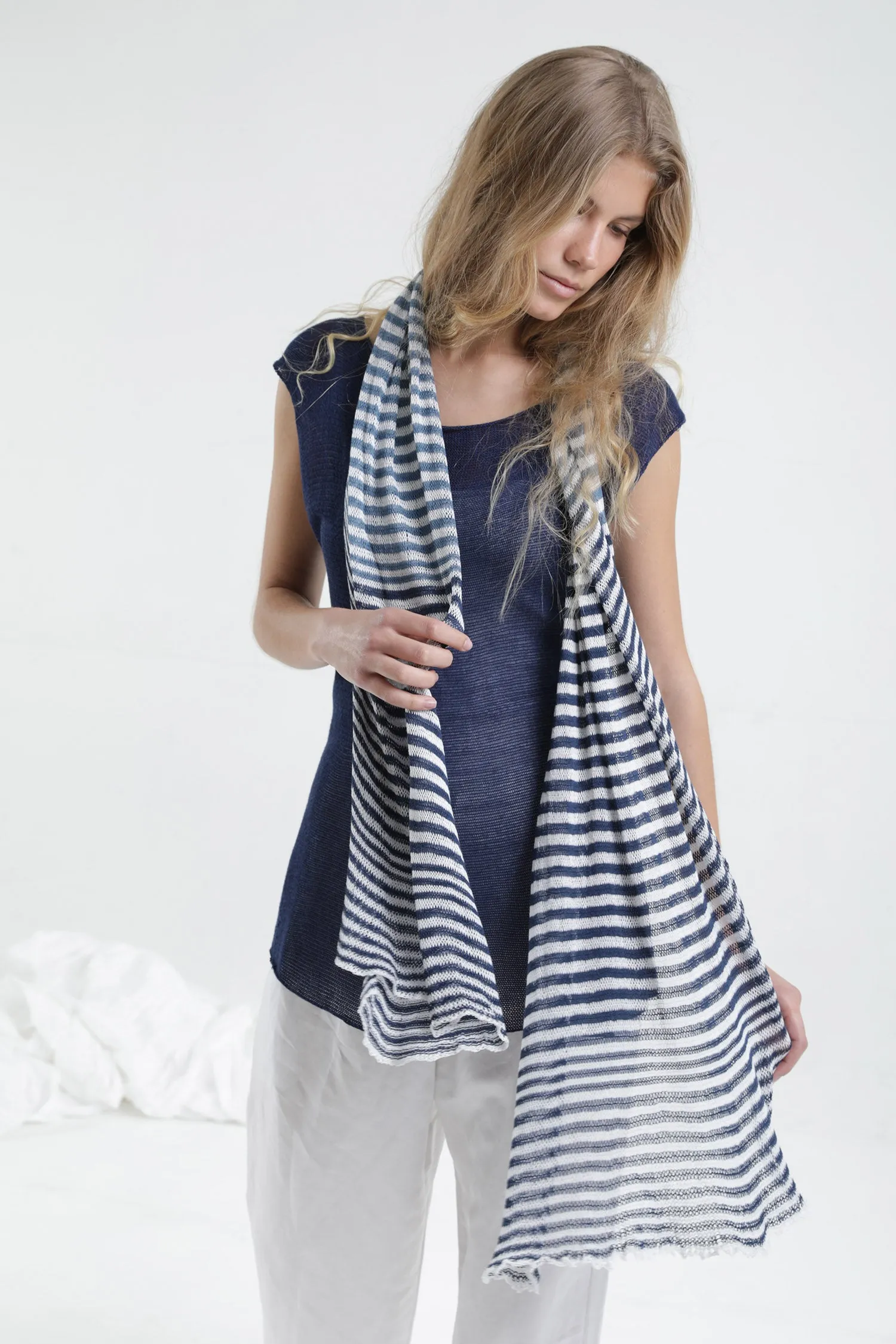 Deep Indigo Navy Blue Boat neck sleeveless knit top