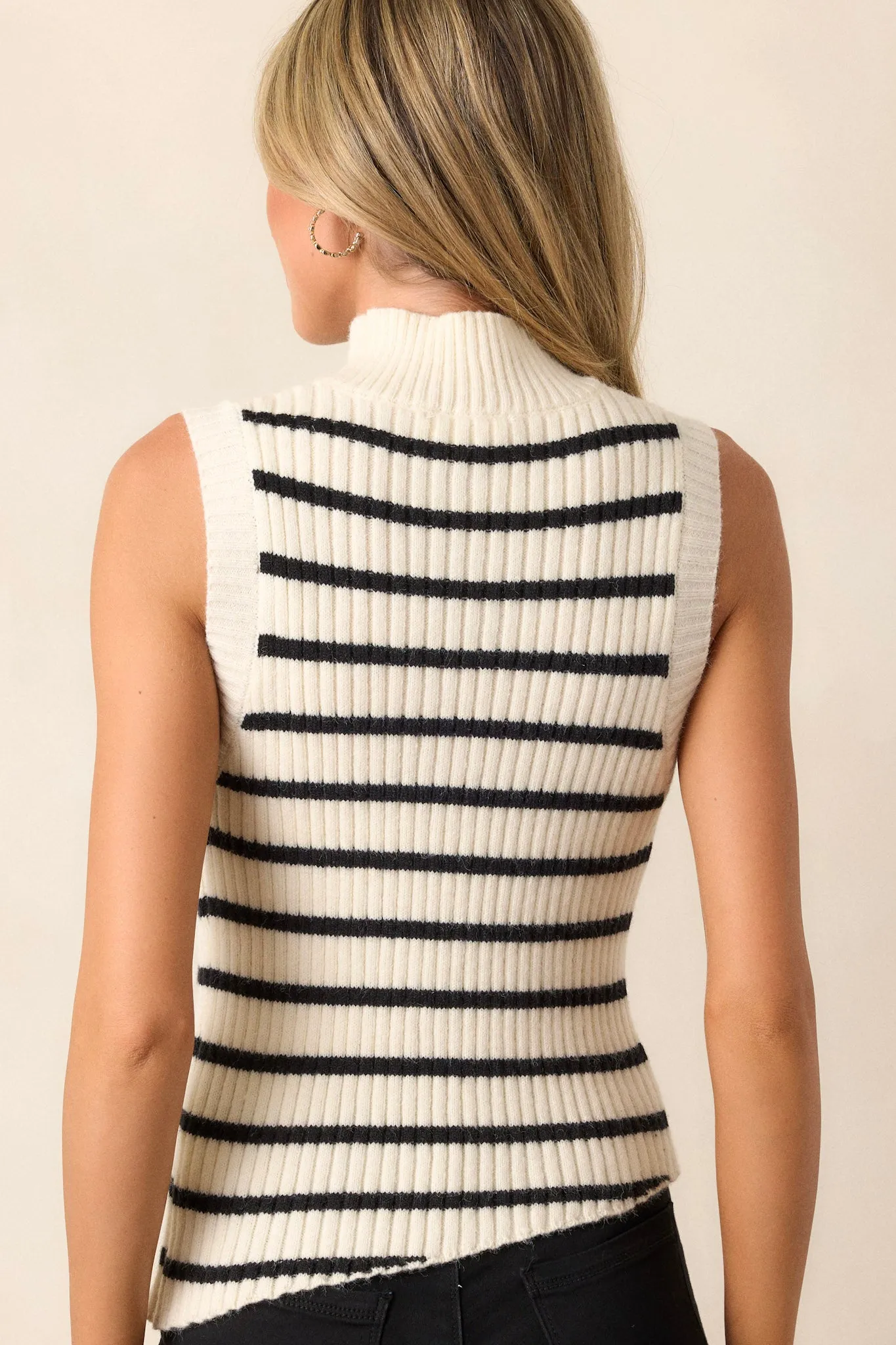 Downtown Chic Ivory Sleeveless Stripe Sweater Top