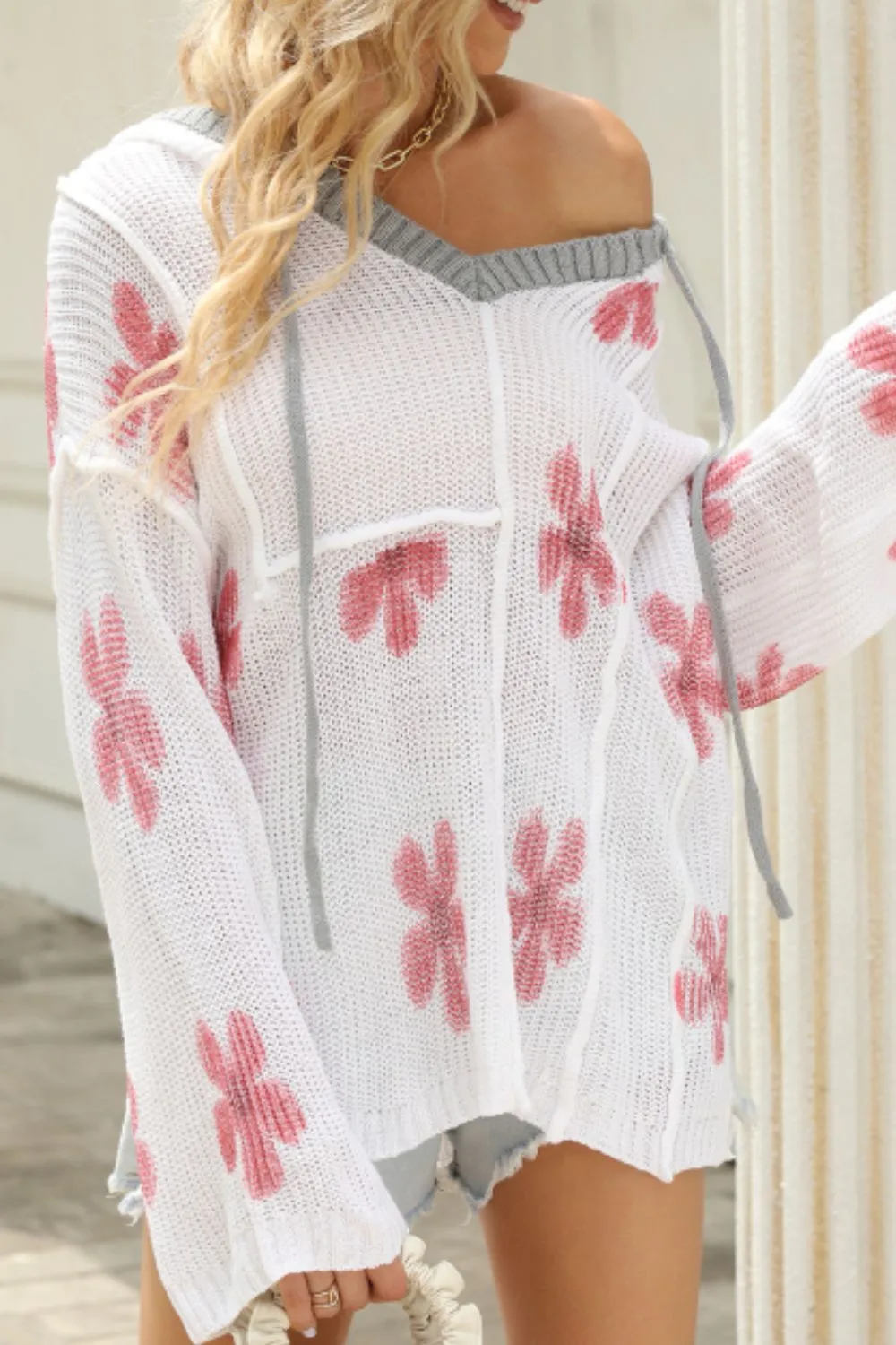 Drawstring Flower Knit Top