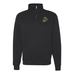 Eagle Globe and Anchor Quarter Zip Sweatshirt with OD Green Logo