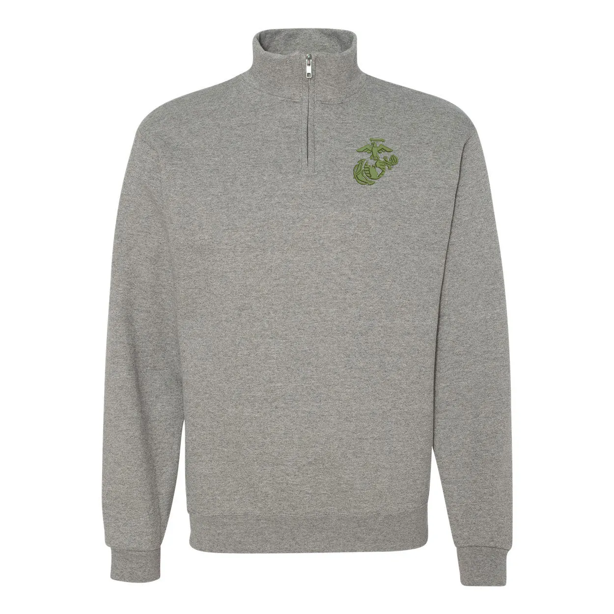 Eagle Globe and Anchor Quarter Zip Sweatshirt with OD Green Logo