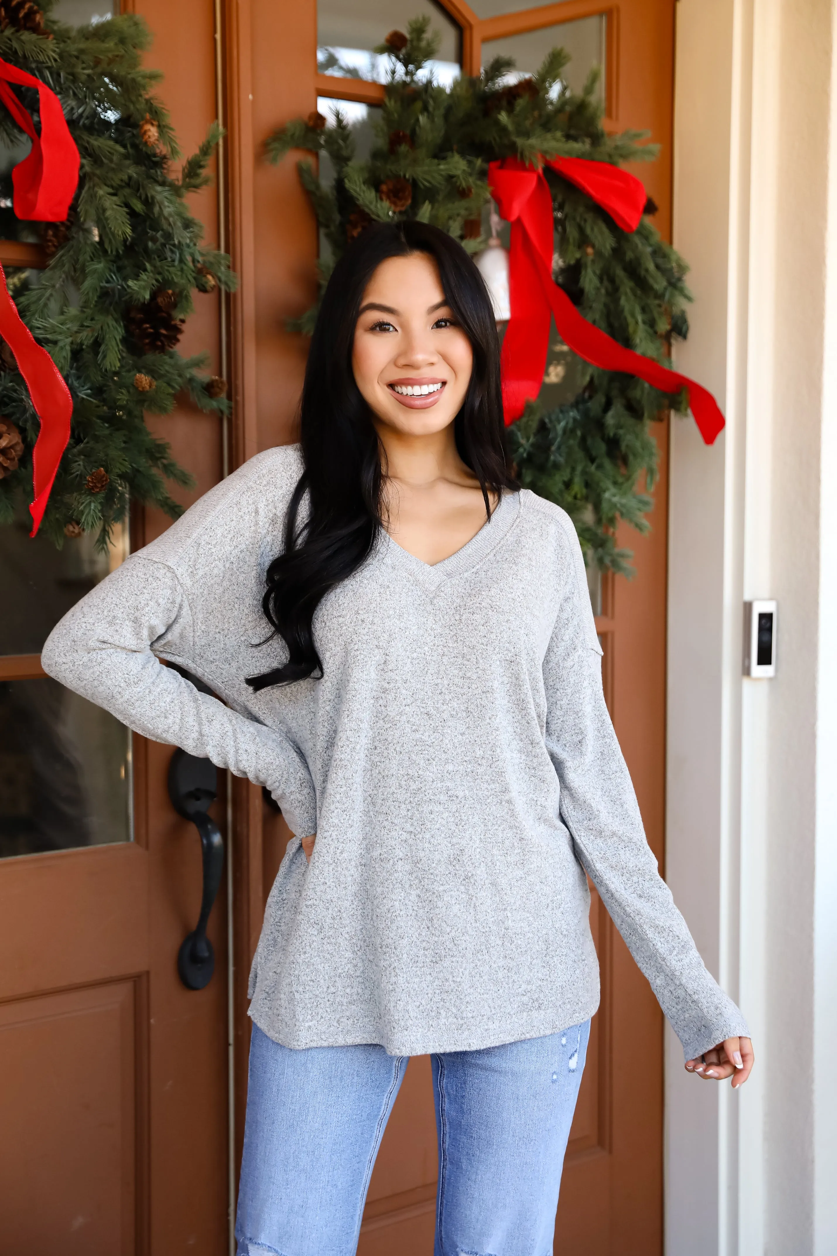 Effortless Pick Heather Grey Knit Top - DOORBUSTER