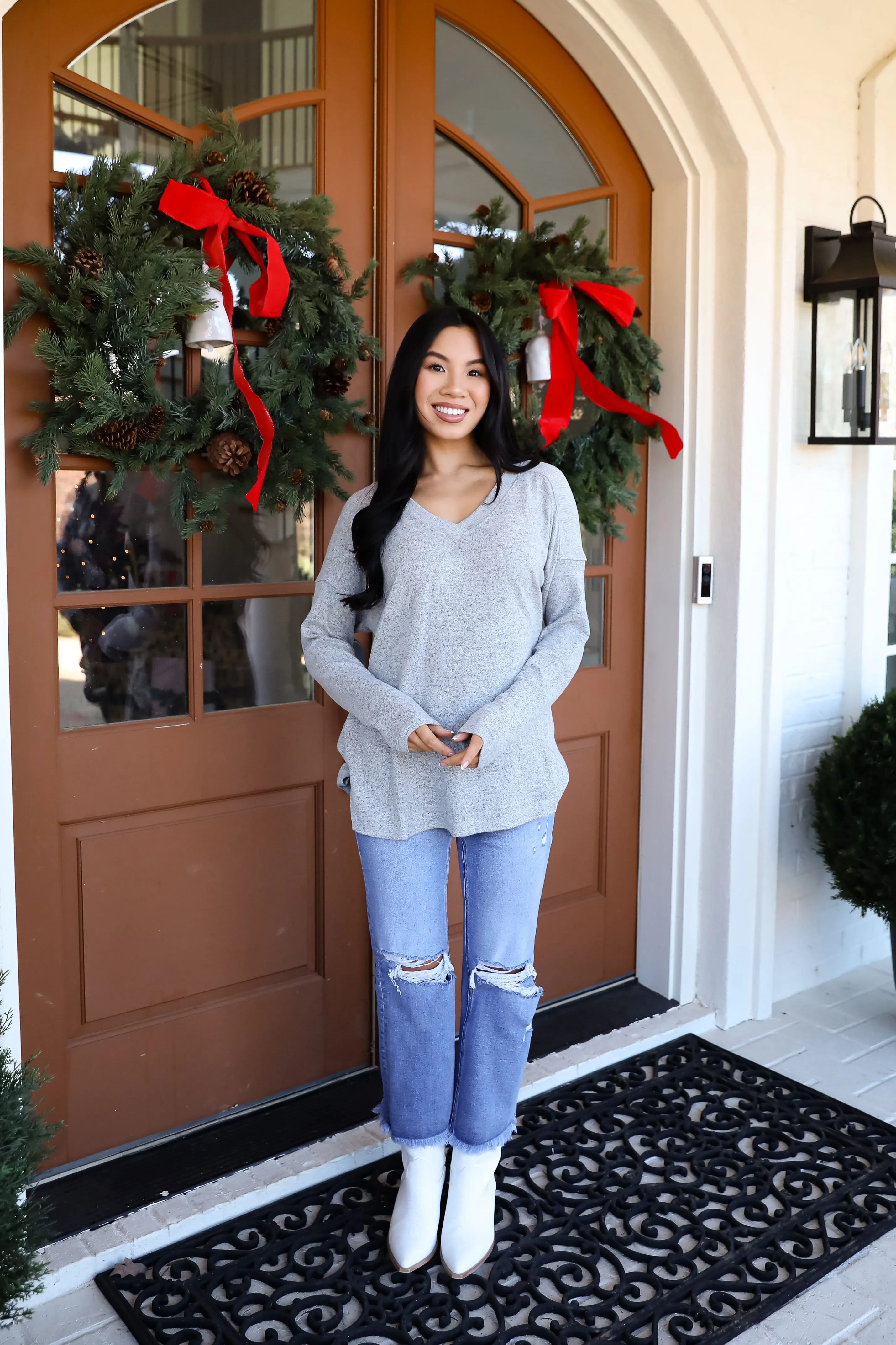 Effortless Pick Heather Grey Knit Top - DOORBUSTER