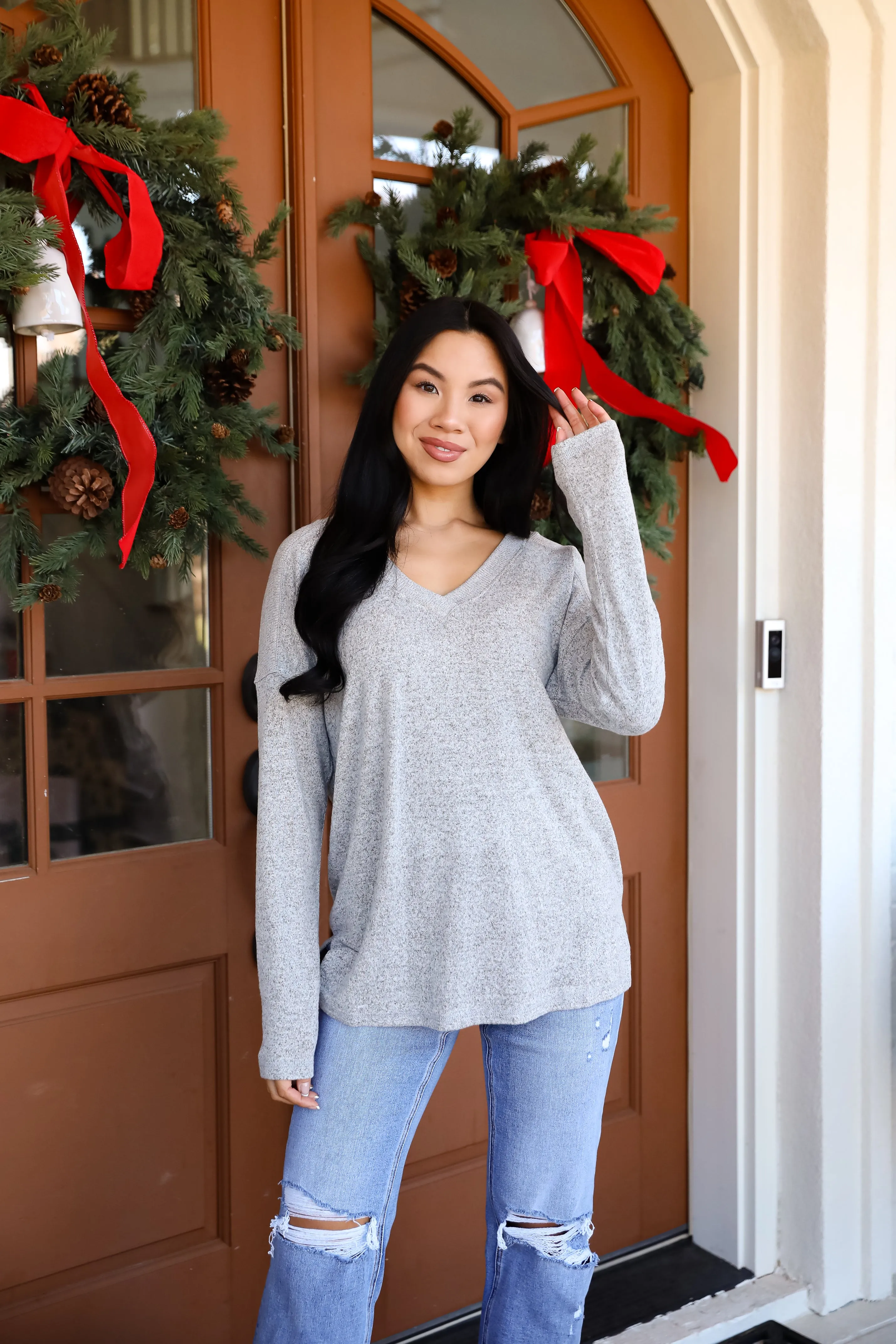 Effortless Pick Heather Grey Knit Top - DOORBUSTER