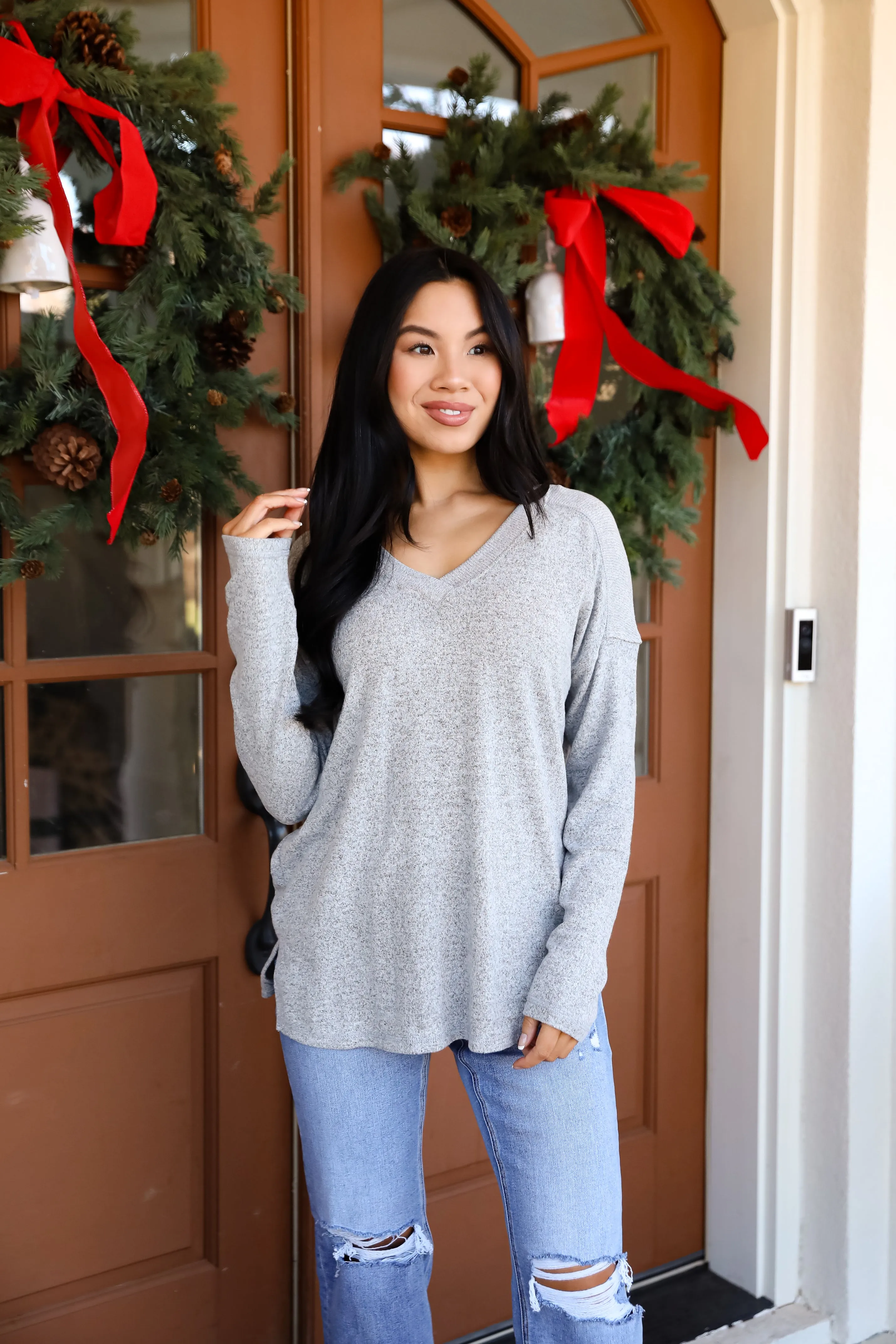 Effortless Pick Heather Grey Knit Top - DOORBUSTER