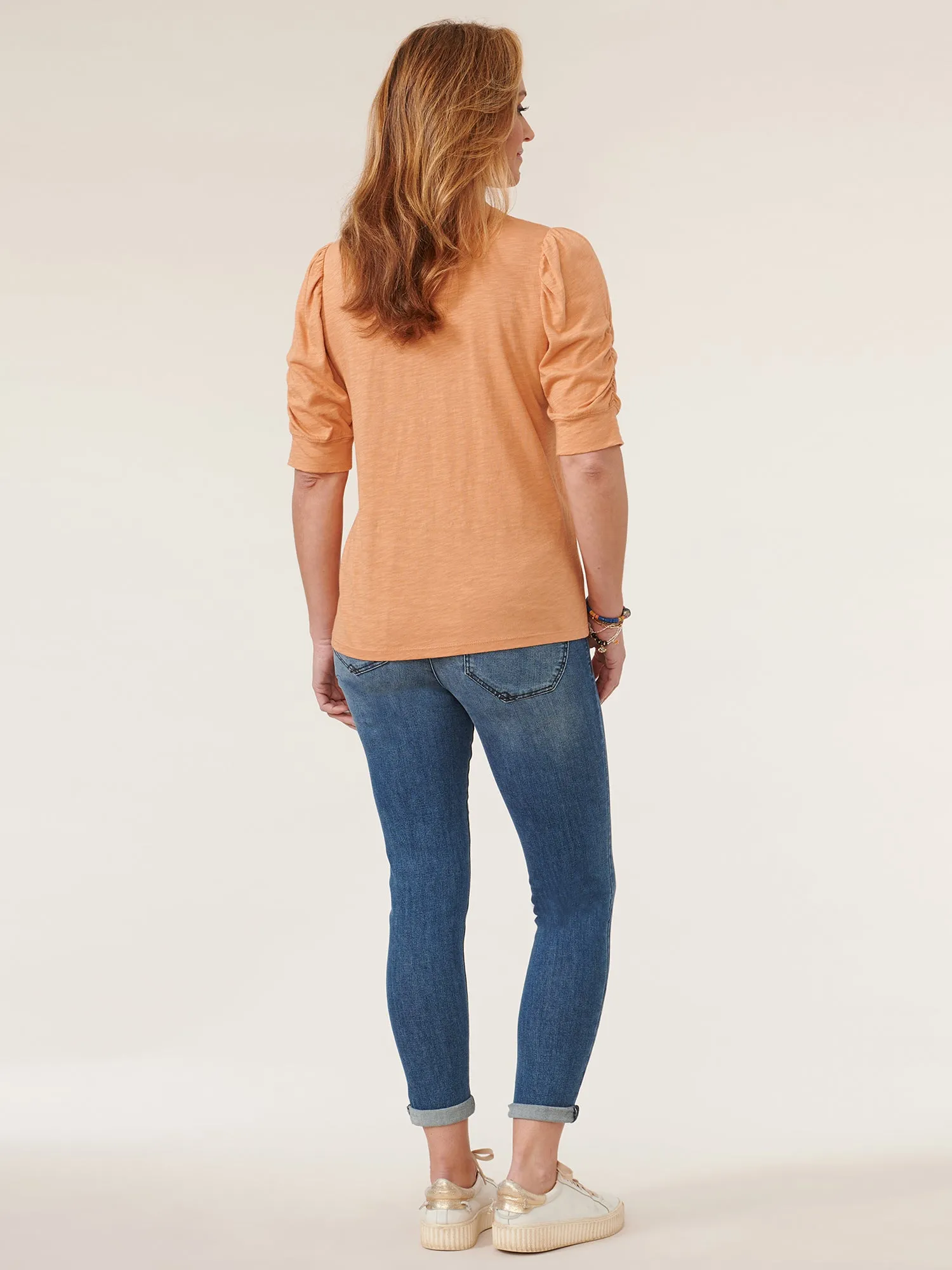 Elbow Puff Sleeve Scoopneck Die Cut Petite Knit Top