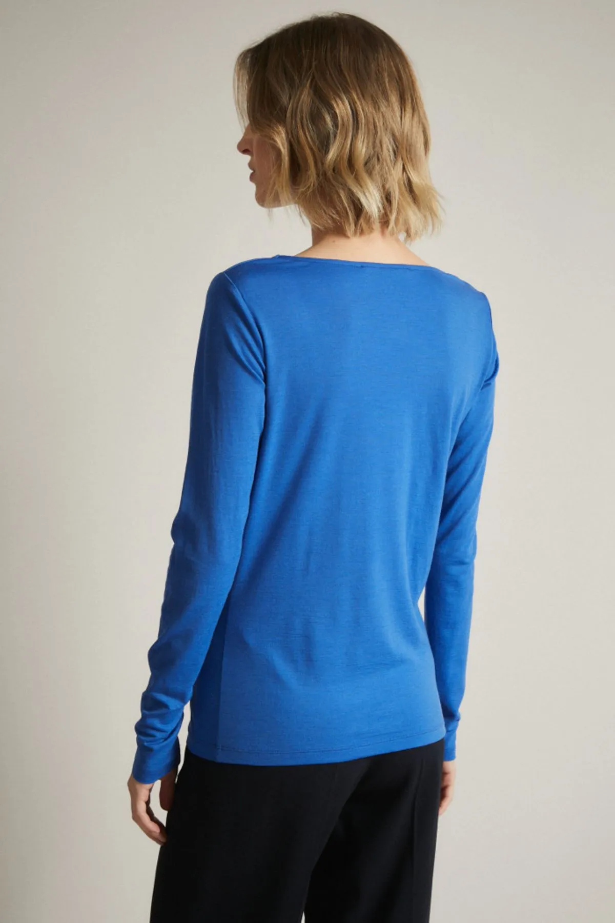 Electric Blue Waterfalll Neck Merino Wool Top Lanius