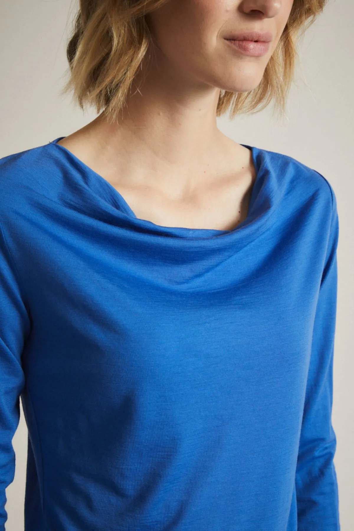 Electric Blue Waterfalll Neck Merino Wool Top Lanius