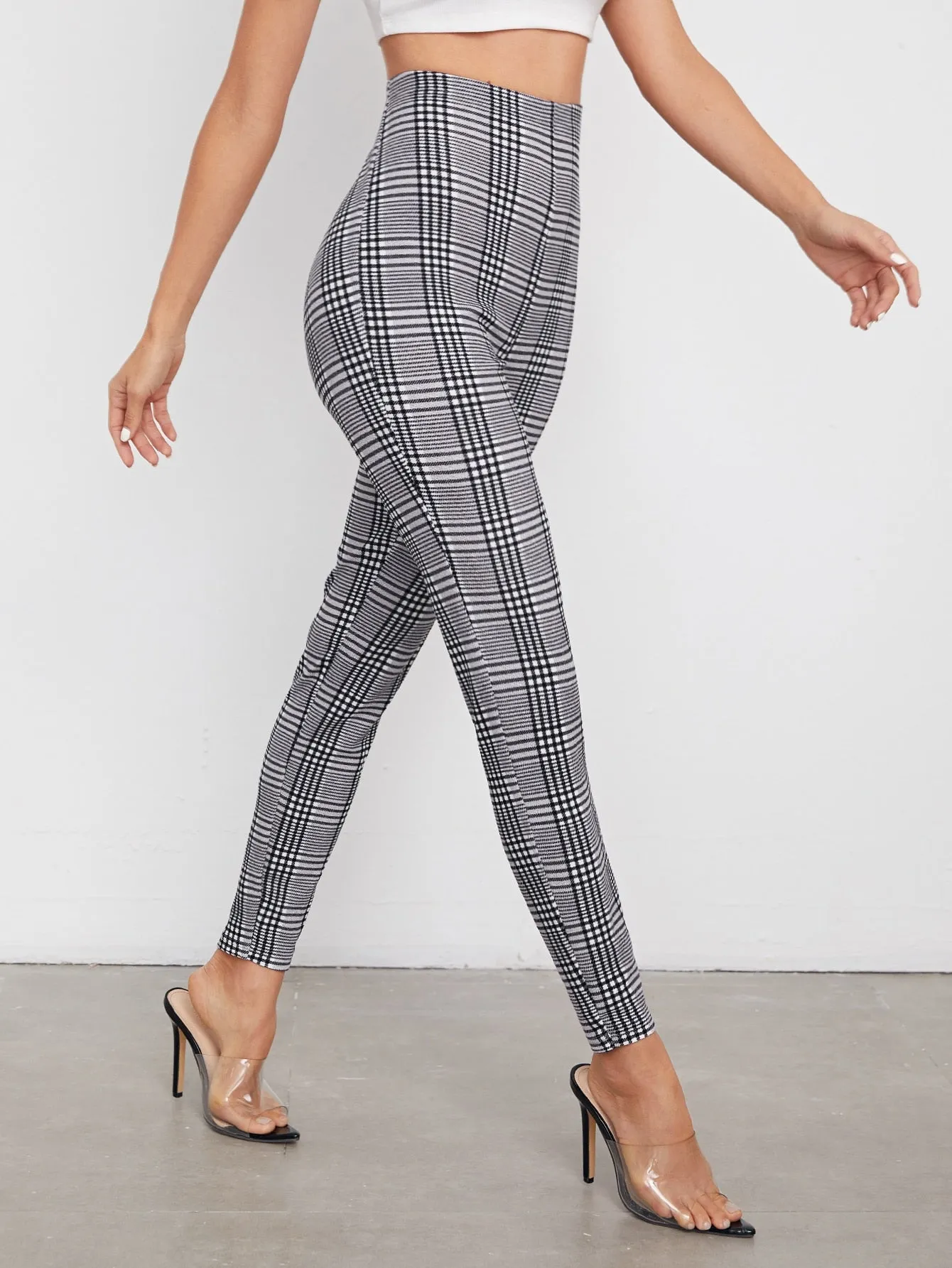 Elegant Plaid High Waist Cropped Women Pants