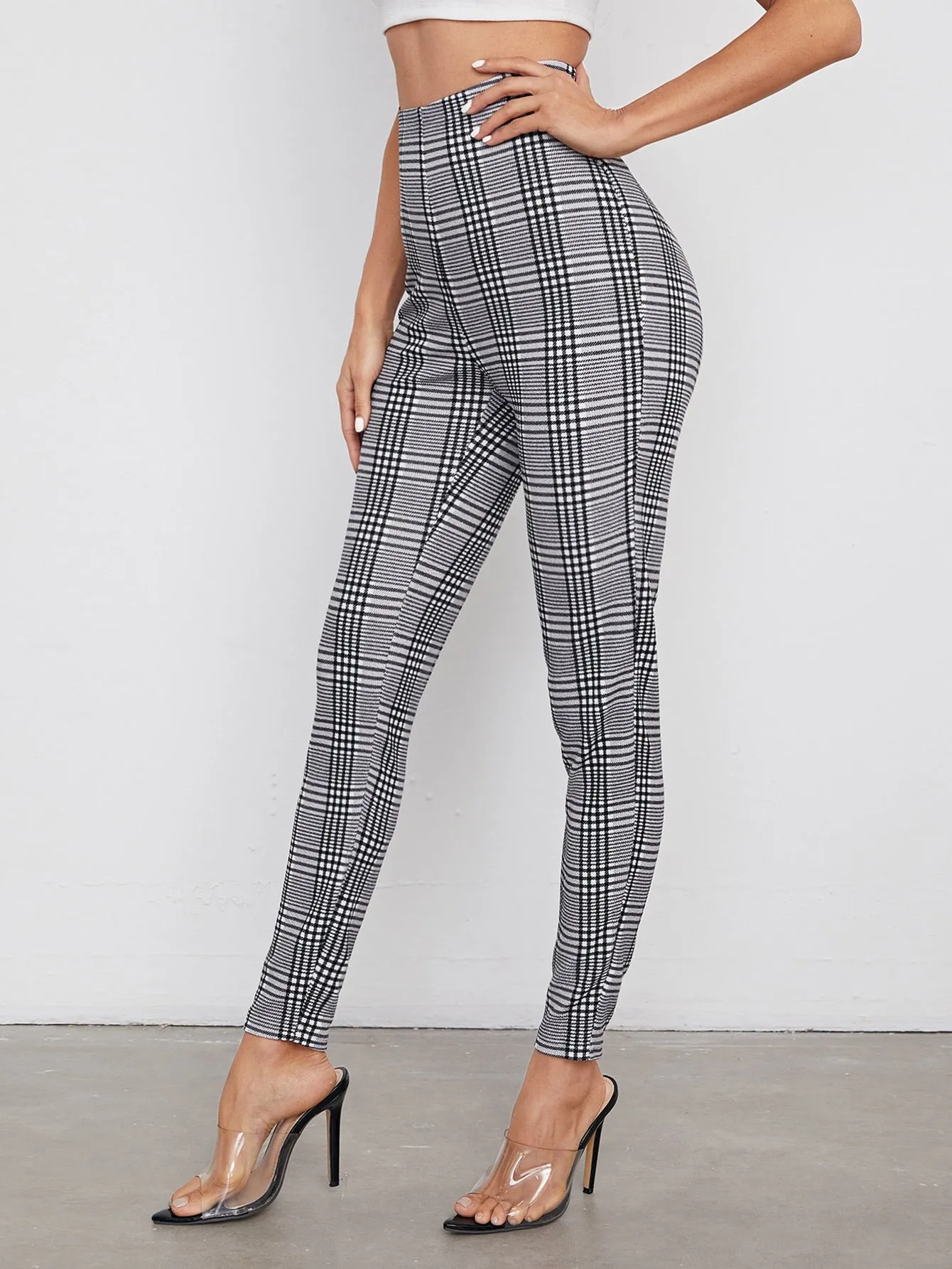 Elegant Plaid High Waist Cropped Women Pants