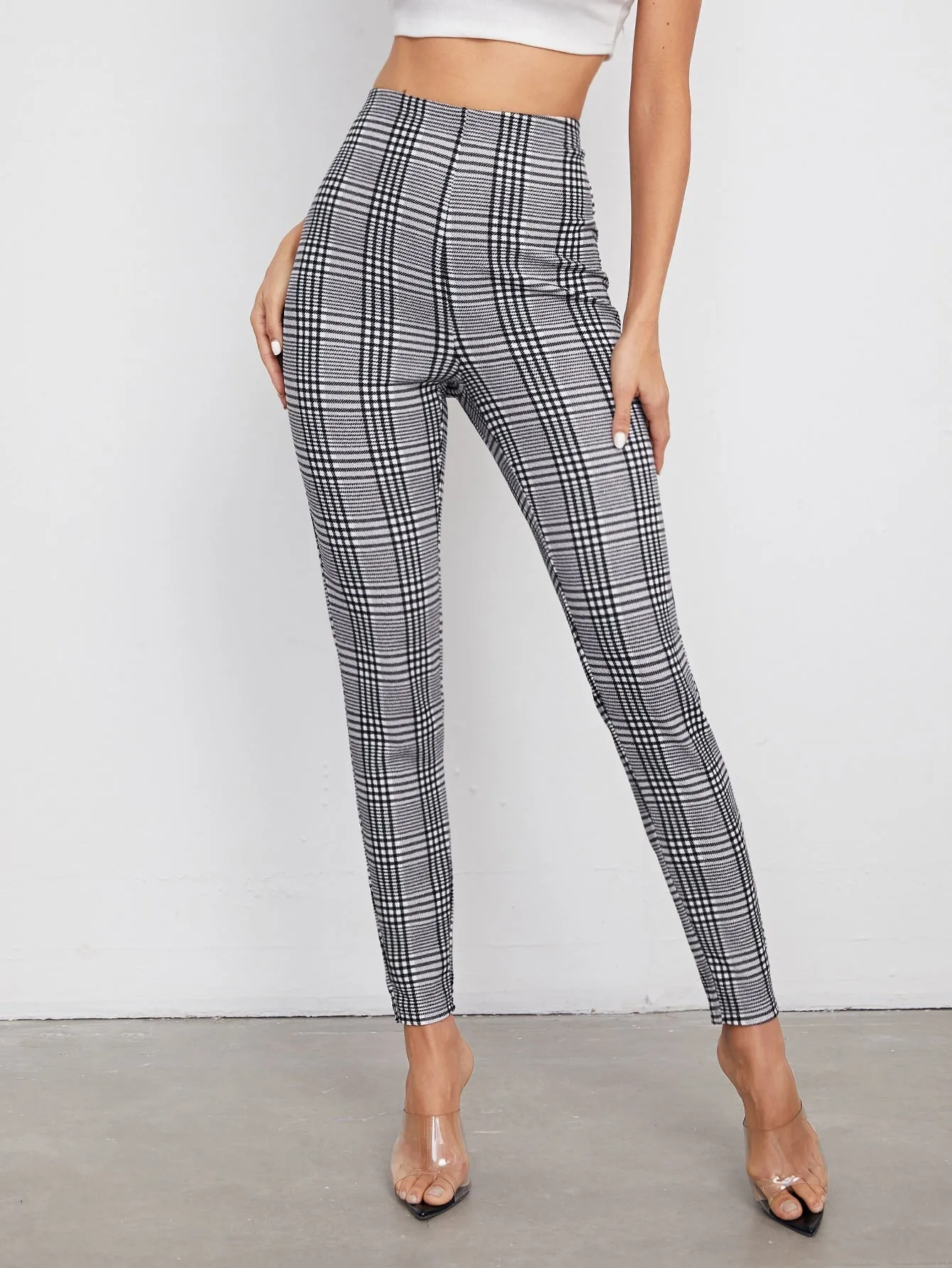 Elegant Plaid High Waist Cropped Women Pants