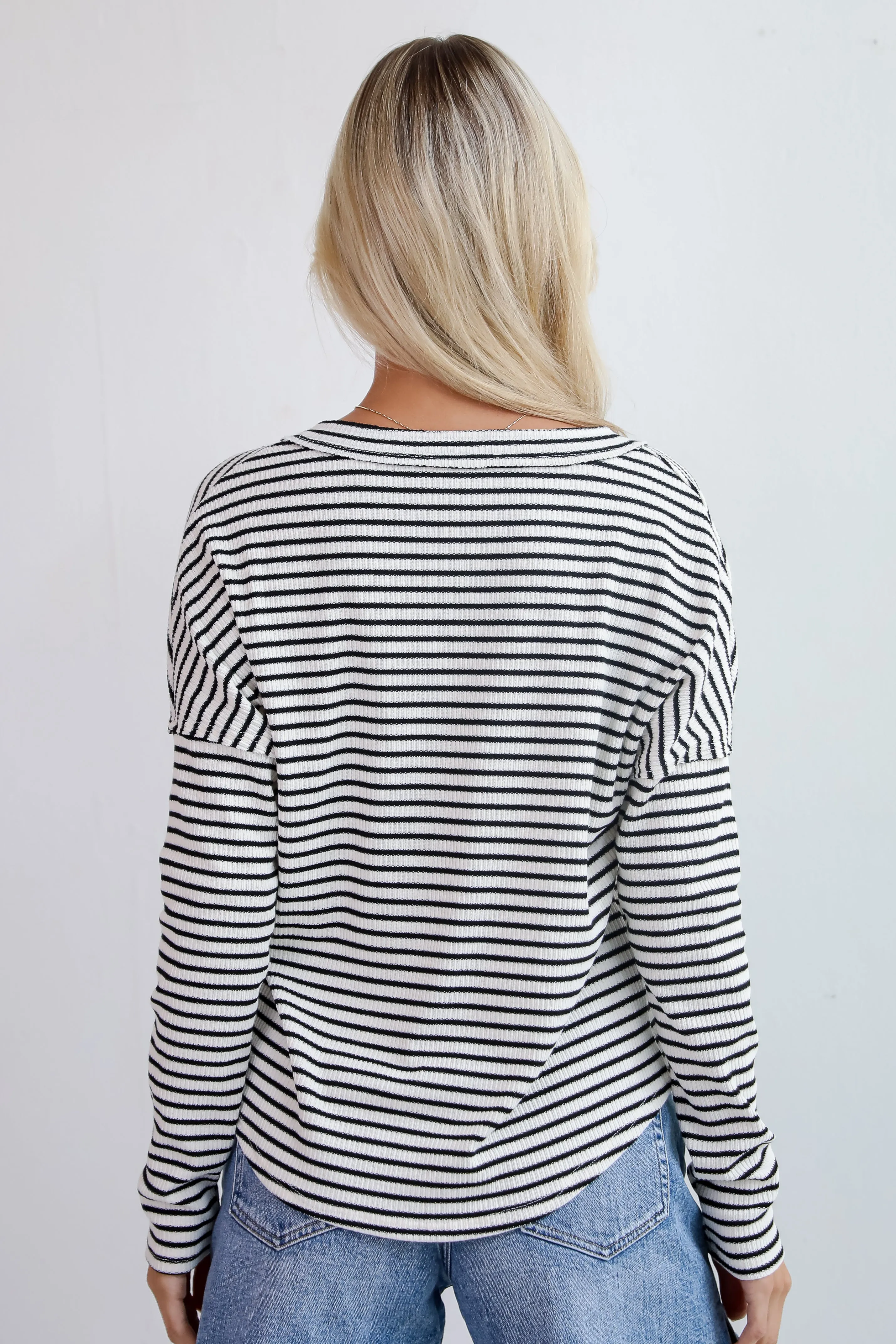 Envied Comfort Ivory Striped Knit Long Sleeve Top