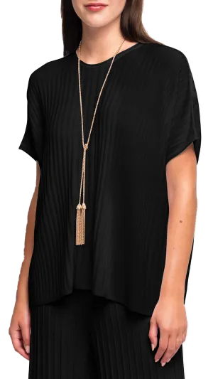 Erika Loose-Fitting Wide Rib Knit Drop Shoulder Top; Black