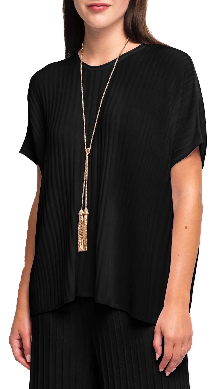 Erika Loose-Fitting Wide Rib Knit Drop Shoulder Top; Black